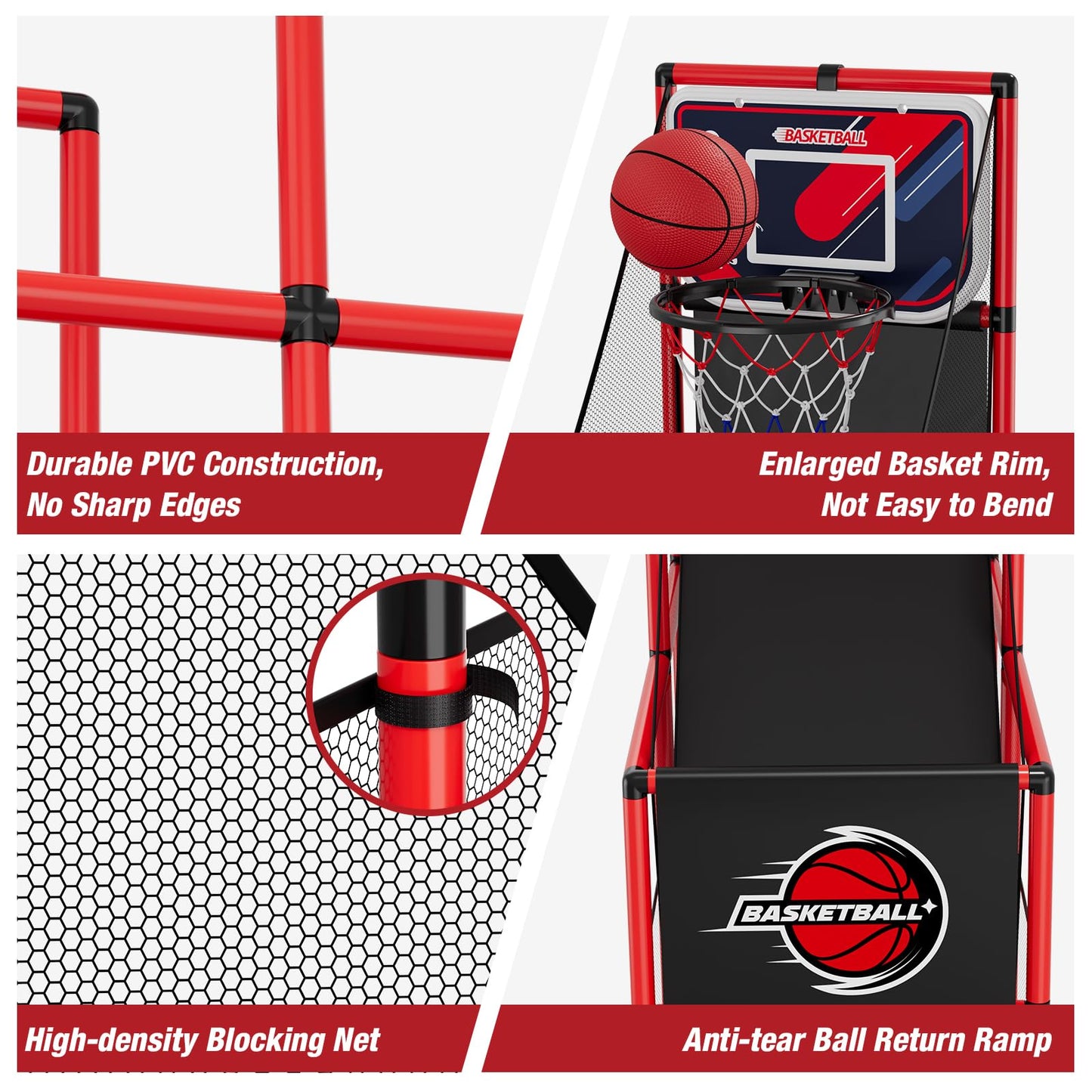 HYES Basketball Arcade Game Indoor Outdoor, Kids Basketball Hoop with 4 Balls & Pump, Single Shot Basketball Game at Home, Carnival Games Sport Toys Gifts for Boys Girls Teens Ages 3-12 Years Old
