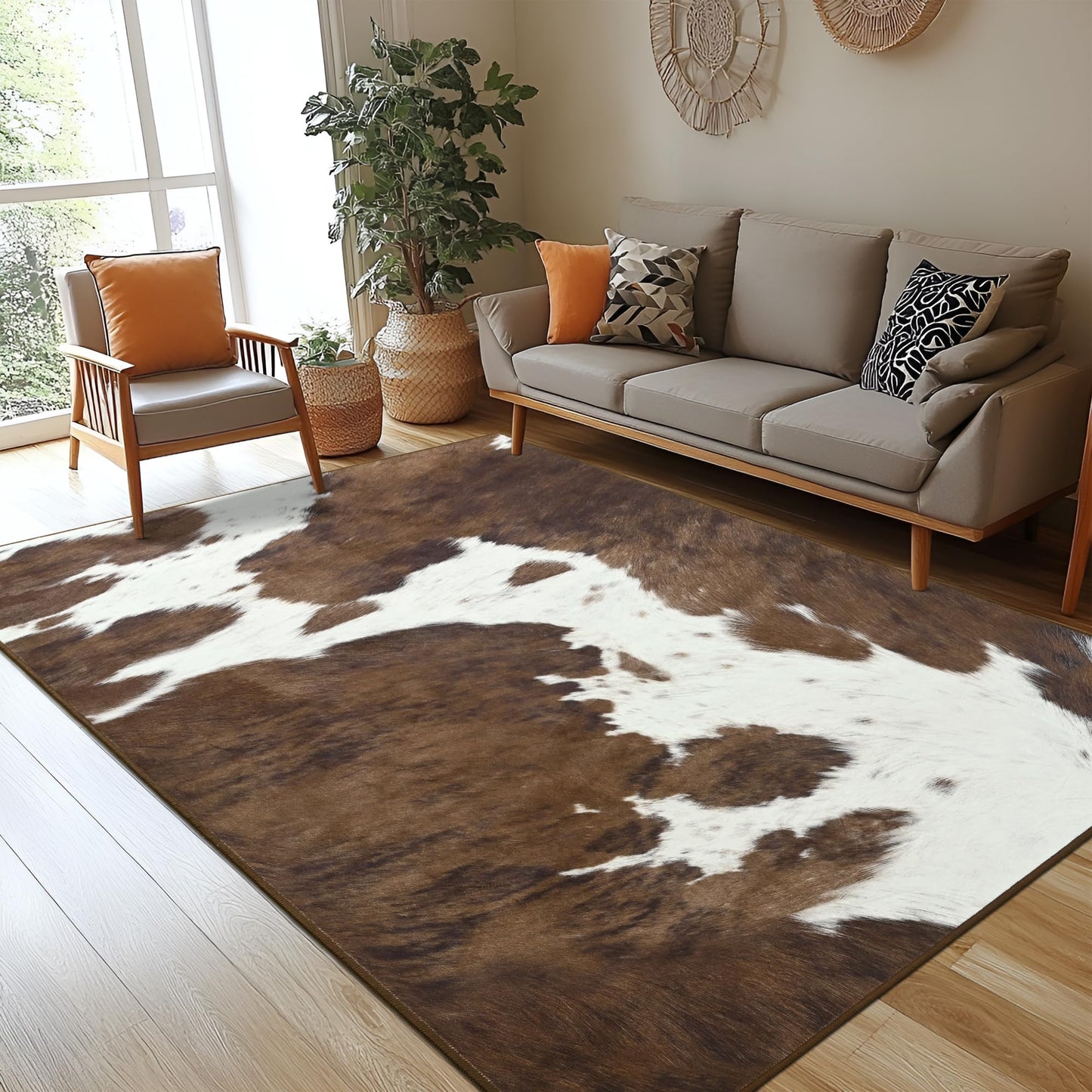 Foxmas Area Rugs for Living Room, 5x7 Machine Washable Cow Print Rug, Non-Slip Low Pile Indoor Floor Rug, Carpet for Bedroom Dining Room Laundry Room Kitchen Home Office
