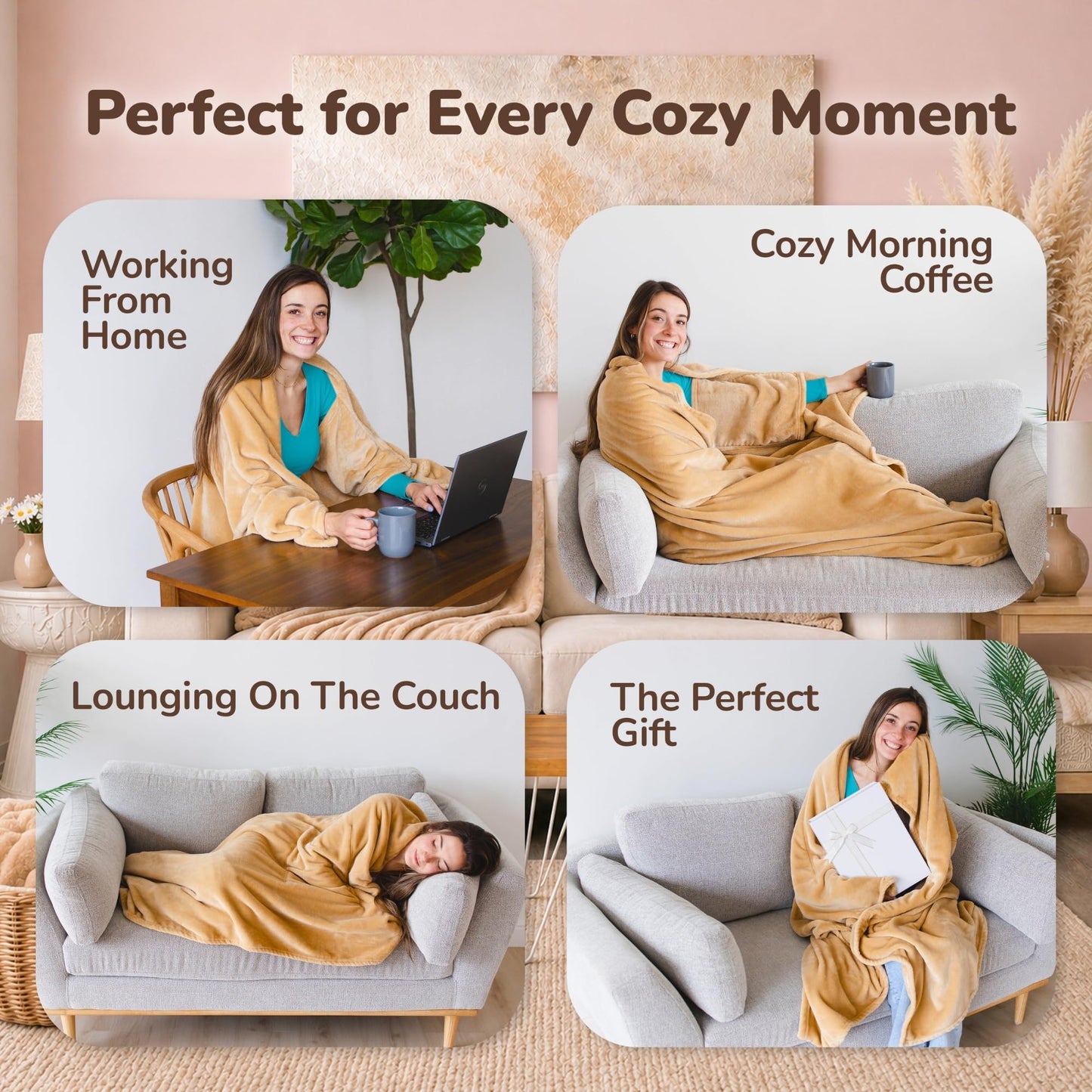 Super Blanky Wearable Blankets for Women, Comfy Wearable Blanket Men, Cozy Gifts for Women, Dorm Room Essentials, Graduation Gift for Her Girlfriend, Gifts for Wife Birthday Gift Ideas, Beige
