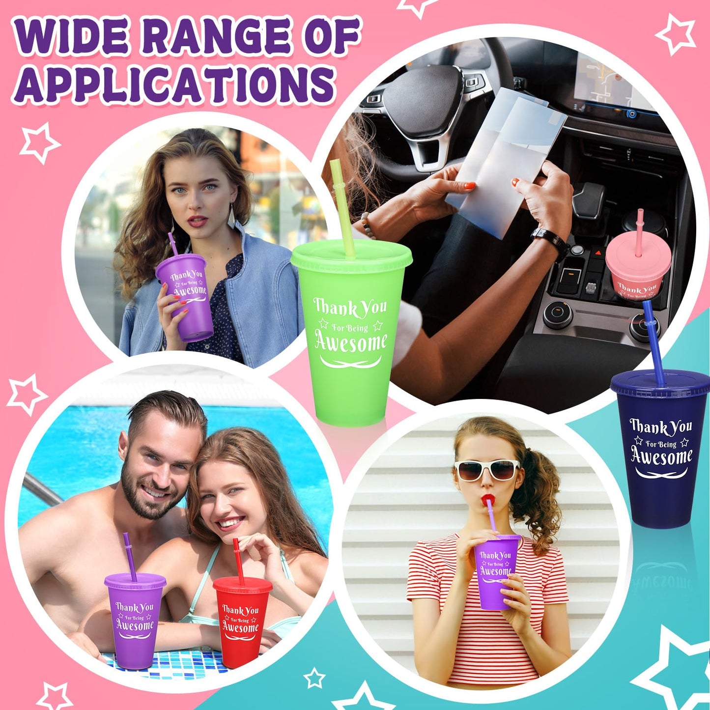 Sunnychicc 60 Pcs Thank You Cups 16 oz Colorful Tumbler with Straw and Lid Thank You Gifts Mug Tumbler Water Bottle Cold Drink Travel Mug for Birthday Party Adults, 10 Colors