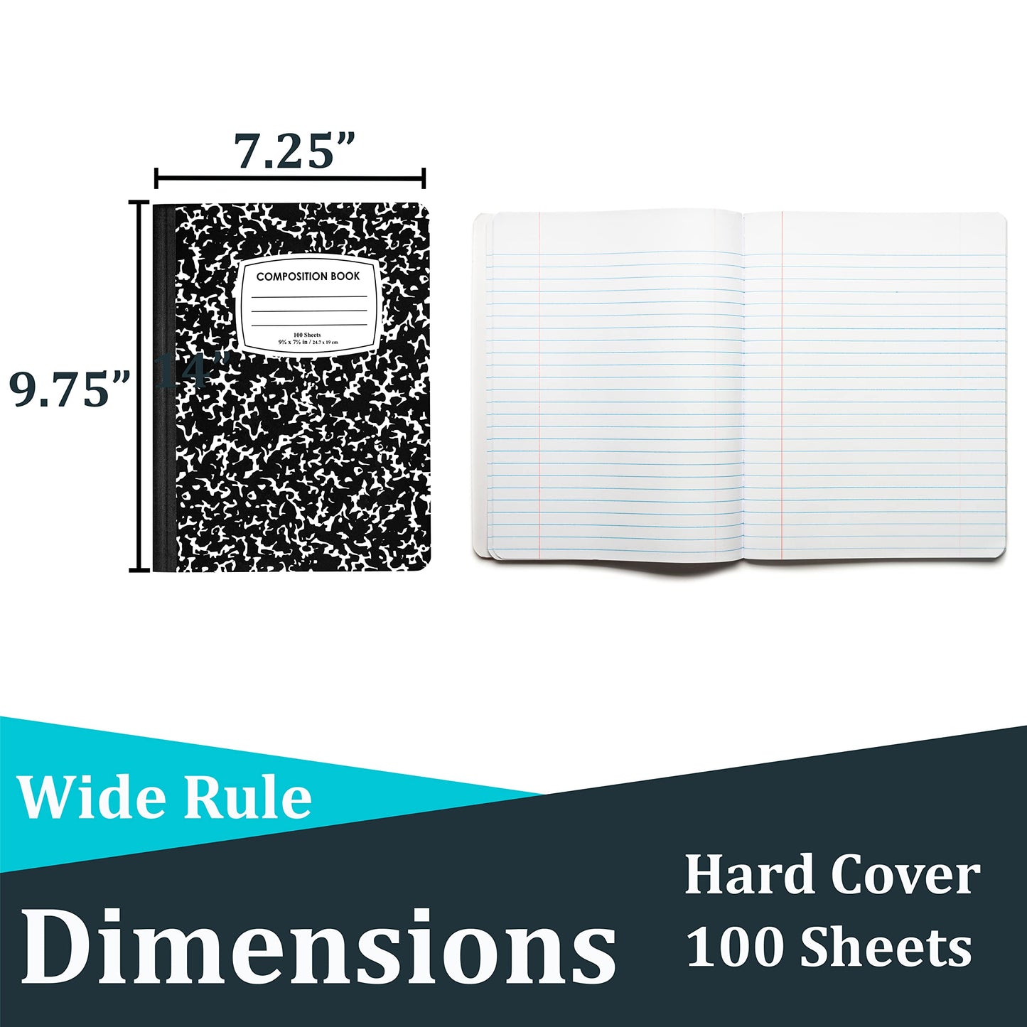 VEEBOOST Composition Notebook Wide Ruled Marble Composition Notebooks Bulk Wide Ruled Notebooks for School 9.75 x 7.5” 200 Pages 100 Sheets (48 Pack)