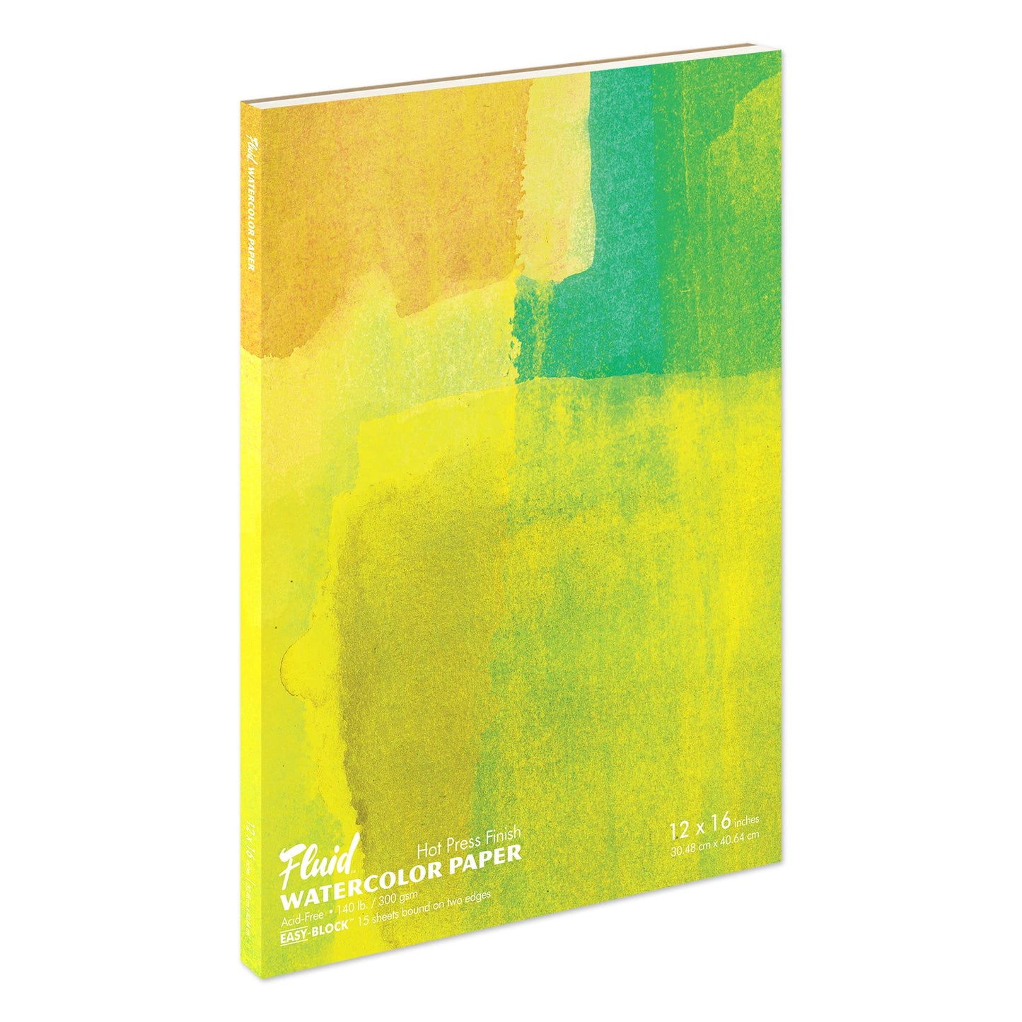 Fluid Watercolor Paper Block, 12 x 16 inches, 15 White Sheets, 140 lb (300 GSM) Hot Press Pad for Artist Painting and Wet Media