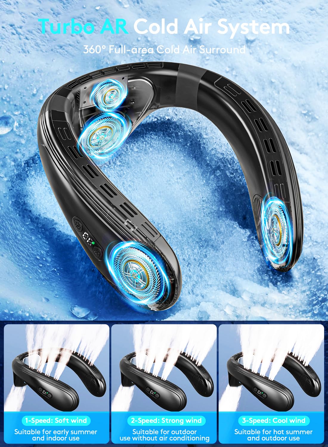 Staholz Neck Air Conditioner Portable, Neck Fan with Large Cooling Plate & NTC Control, 360° Upward & Downward Back Airflow, 6000mAh Bladeless Wearable Fan for Outdoor, Travel, Office, Golf