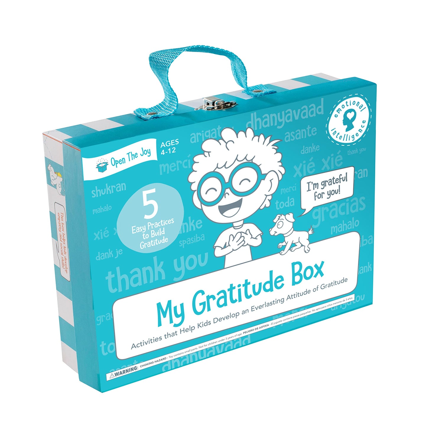 Open The Joy My Gratitude Box, Activity Box Includes A Wooden Building Project, Clay Bowl Project, Origami Projects, Notepad for Journaling, and Gratitude Cards - Ages 4+