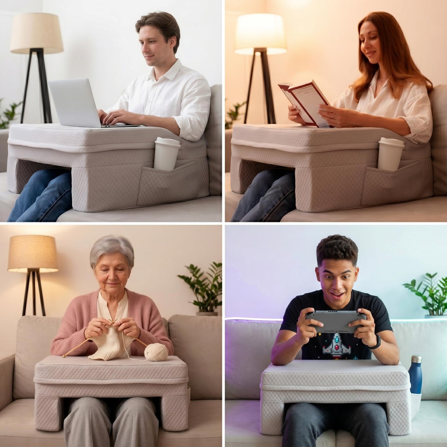 SafeSprings Laptop Pillow for Bed & Couch – 24" Lap Desk with High Density Foam, 16" Leg Spacing, Arm Rests, Side Pockets, 2 Washable Covers | Gaming, Reading, Steam Deck, Switch