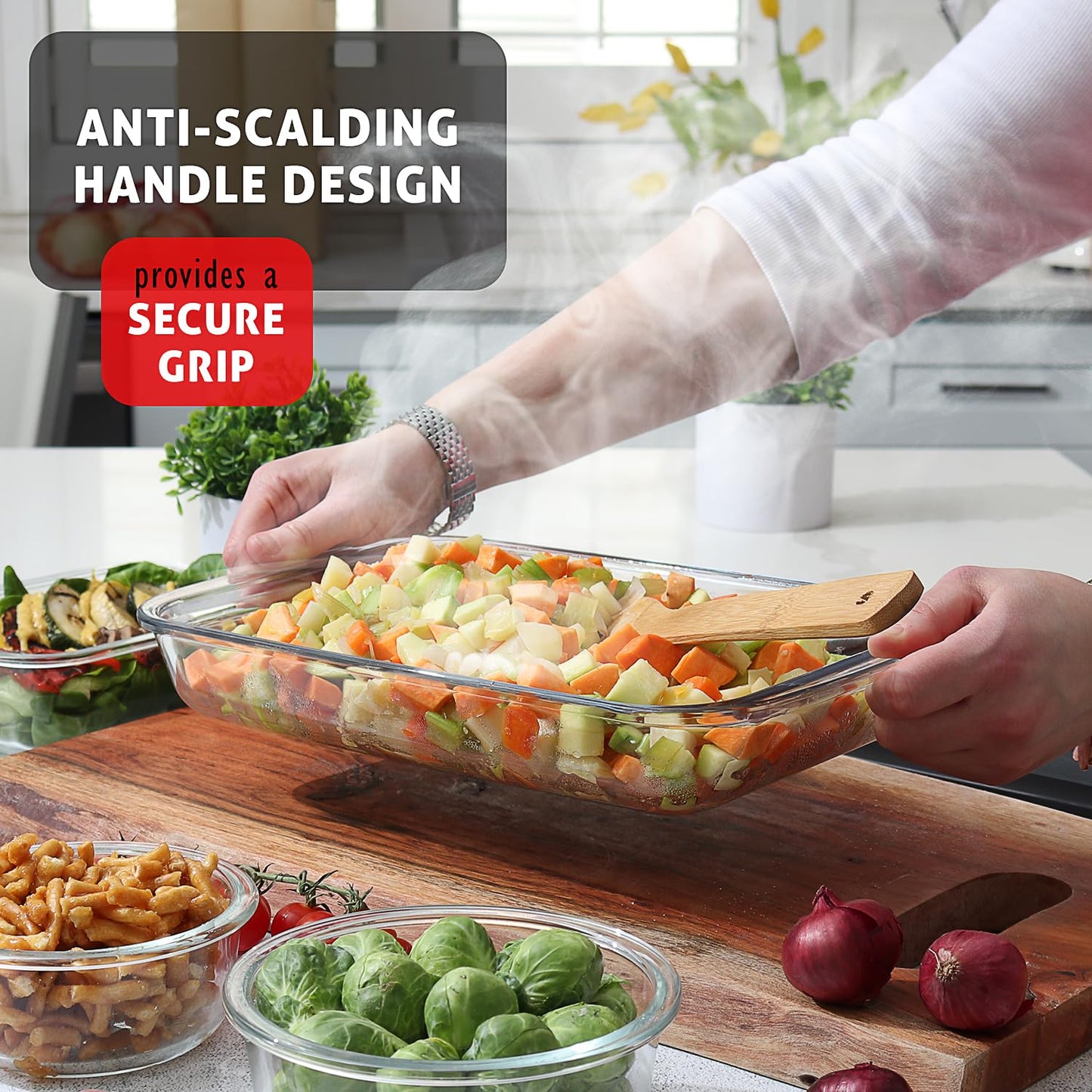 EATEX 8-Piece Deep Glass Casserole Dishes for Oven with Plastic Lids, Glass Baking Dishes for Oven, Rectangular Bakeware for Lasagna, Cooking, Leftovers, Kitchen, Freezer to Oven Dishwasher Safe