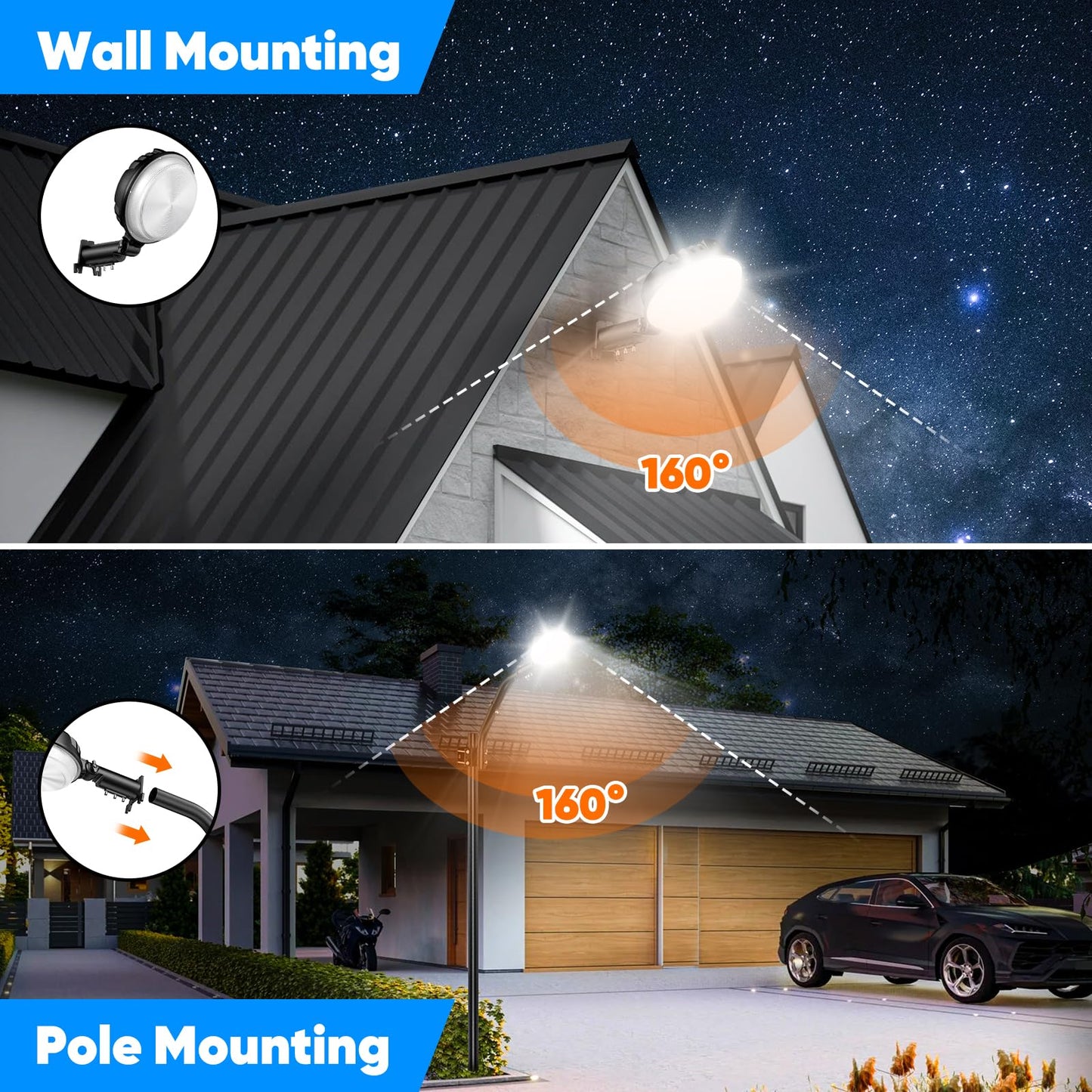 24000LM LED Barn Light, 150W Dusk to Dawn Outdoor Lighting, IP66 Waterproof Yard With Photocell, 150 Adjustable Outside Security With Mounting Arm, 6500K Area Street for Garage