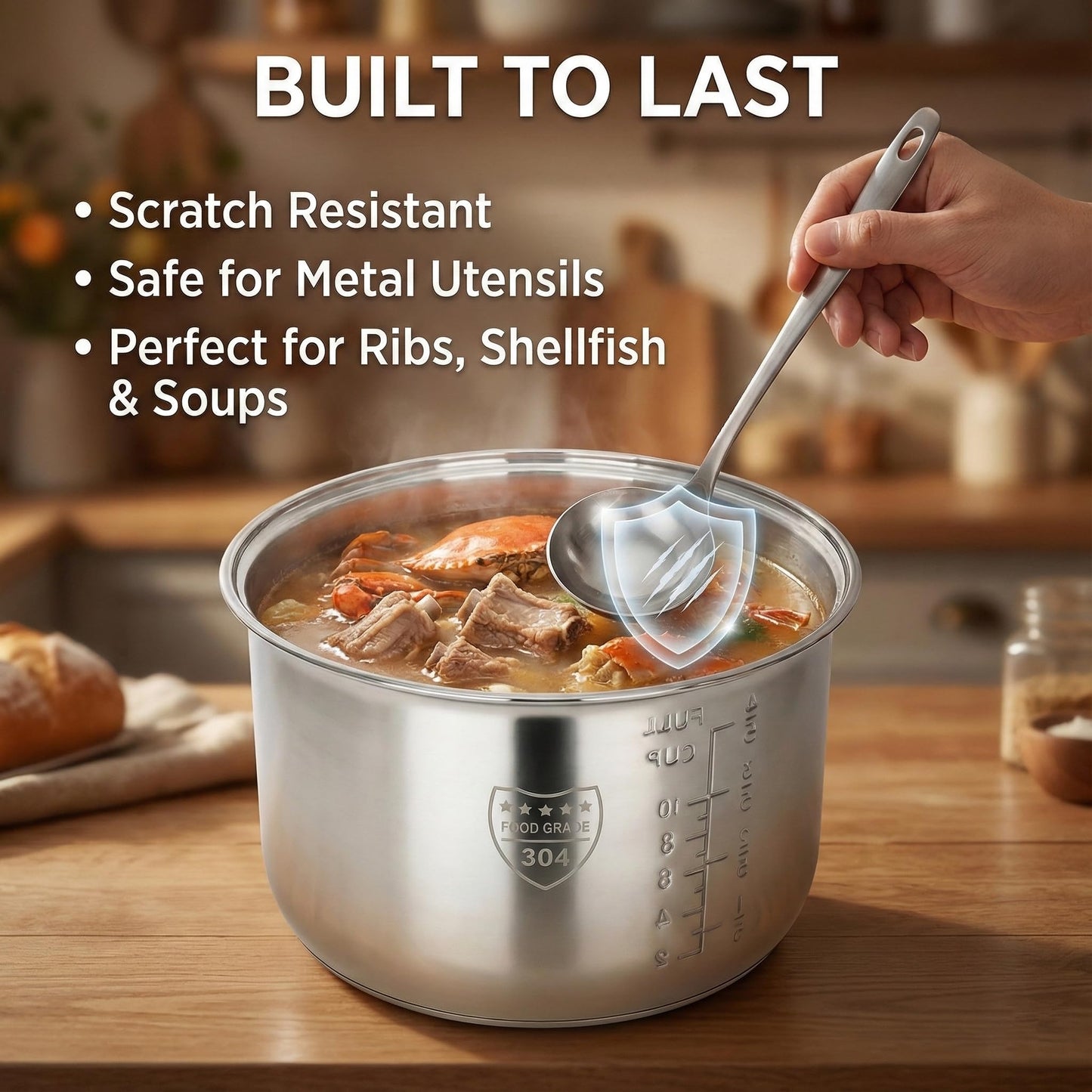Rice Cooker Replacement Pot, Compatible with Aroma ARC-150SB & ARC-5200SB, Stainless Steel Non-Stick Inner Pot, Durable Design, Even Heating for Perfect Rice
