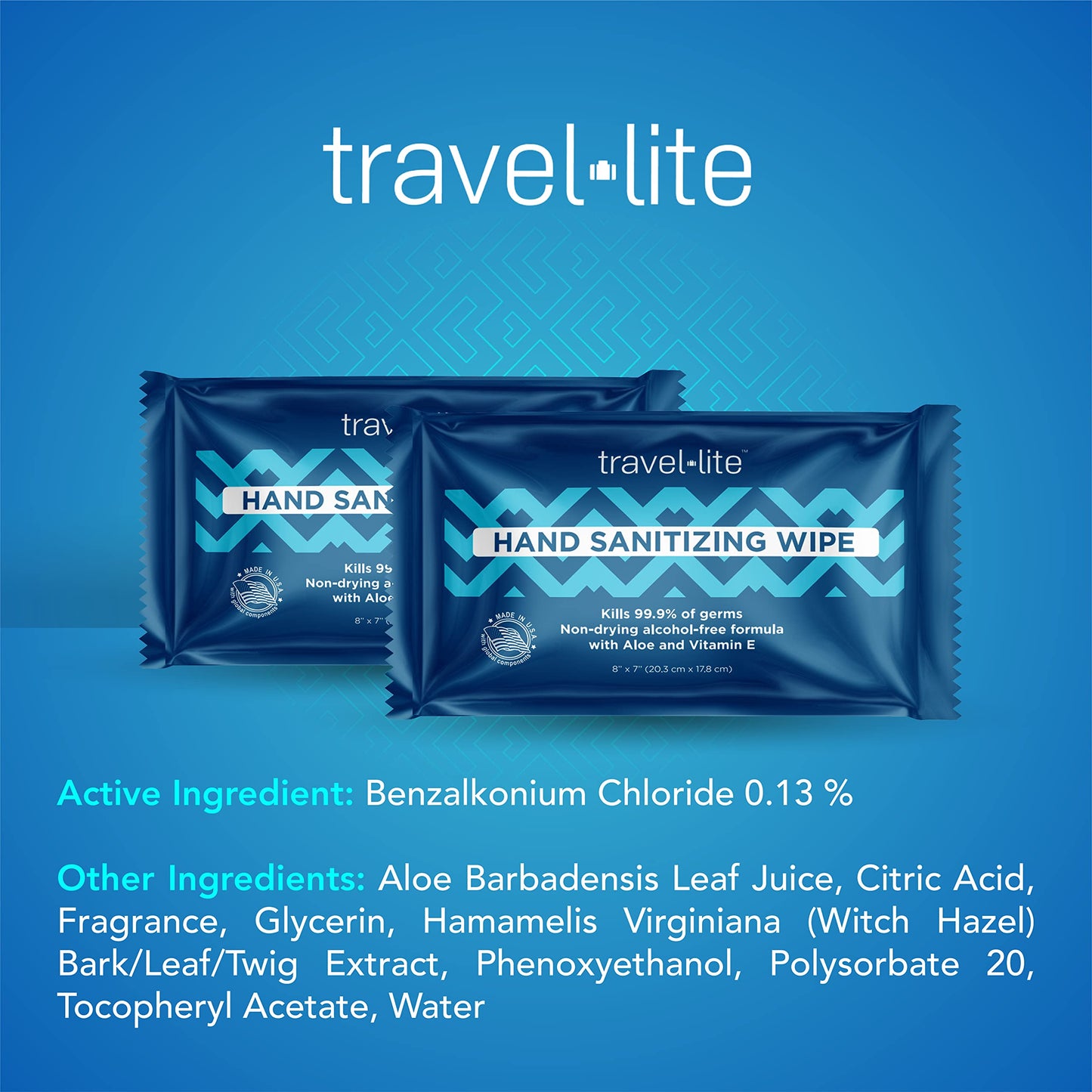 Travel Lite Alcohol-Free Hand Wipes with Aloe Vera and Vitamin E, Fresh Scent 200ct Individually Wrapped Travel Essentials Wipes for Adults and Kids