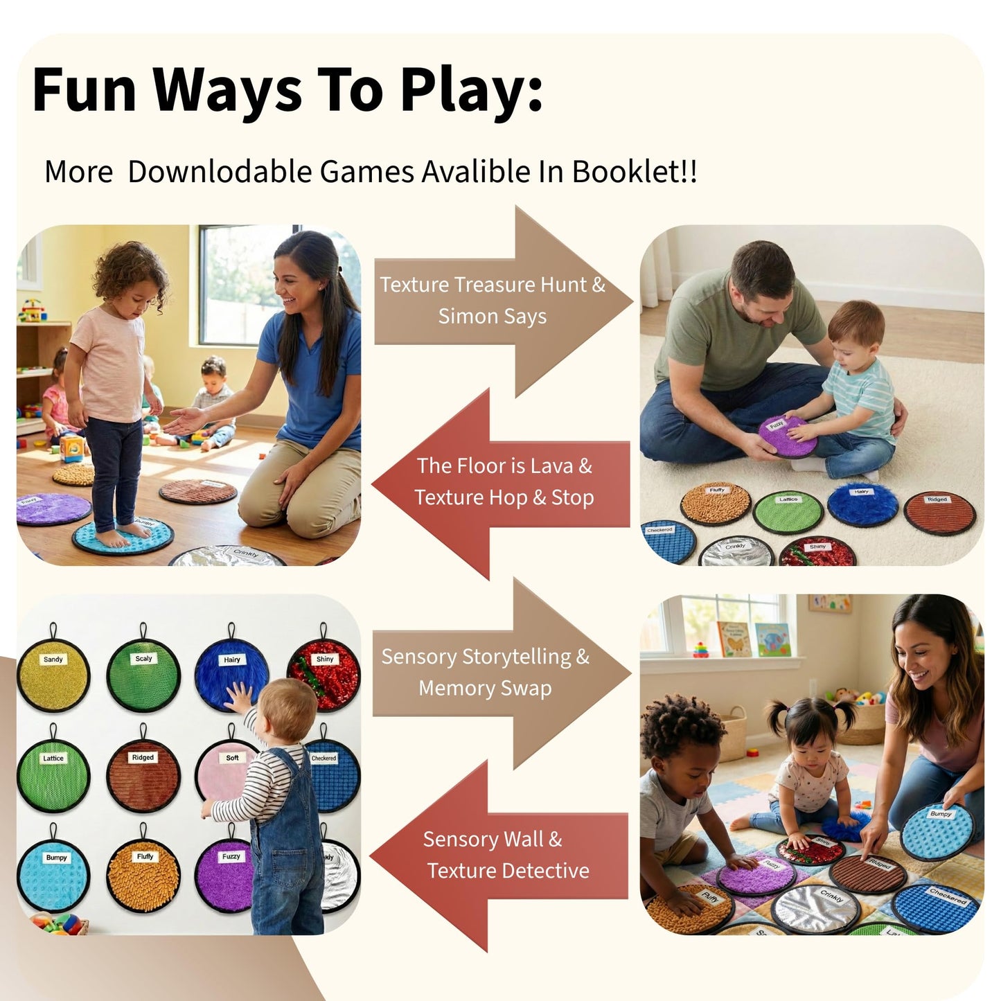 12 Labeled Sensory Mats & Lesson Plans - Sensory Toys for Kids with Autism - Fidgeting Toys for Autistic Children – Hanging Loops to Hang Mats Wall - Gift Ready Box, Storage Bag & Booklet with QR code