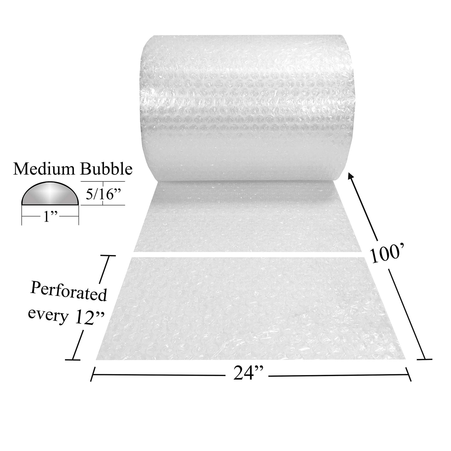 Bubble Cushioning Protective Packaging Medium, 5/16" (24" Wide x 100' Length), Packing Wrap For Moving, Shipping, Storage, Cushioning Supplies