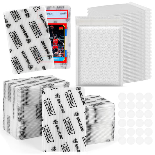 Ding Defend Card Shipping Kit Envelope Bubble Mailers - Includes 110 4’’ x 6’’ Semi-Transparent Small Padded Envelopes/Protectors, 55 Small Bubble Mailers, 240 Tape Seals for Collectible Cards & Slabs