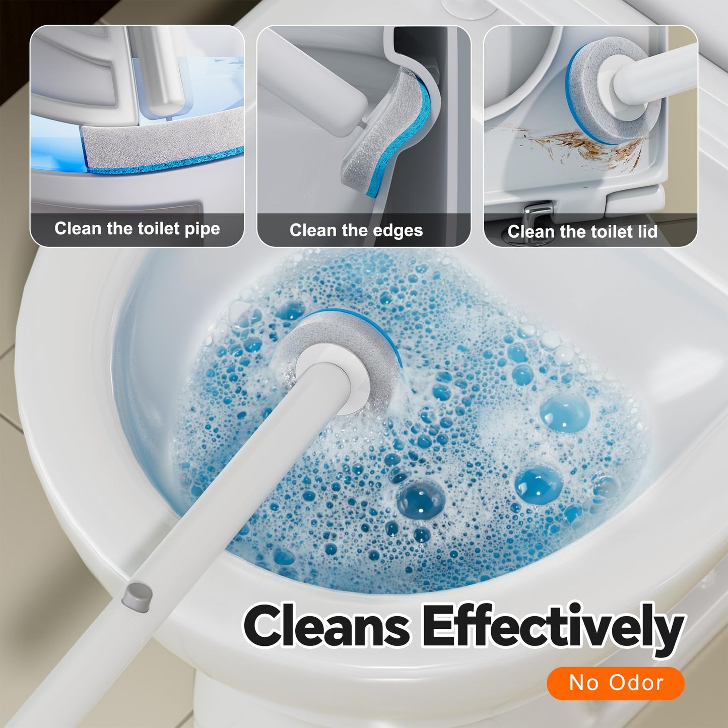 POPMOP White Plastic Mini Trash Can, Toilet Cleaner Stick, Toilet Brush Holder, 36 Refills, 2-Gallon Trash Can with Pop-Out Lid, Suitable for Bathrooms and Small Toilets.
