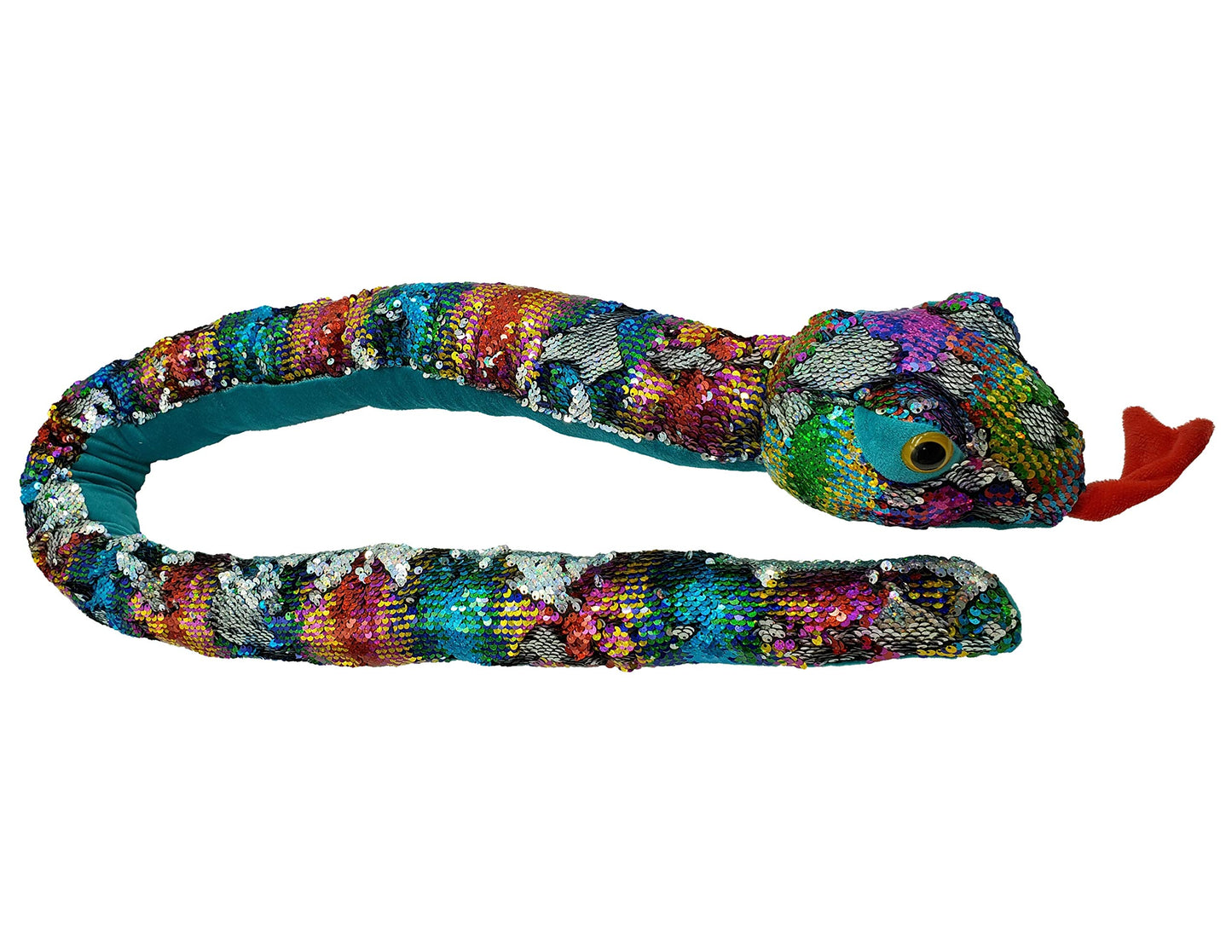 Rainbow Flip Sequin Stuffed Snake - Reversible Sequin Pet Snake Stuffed Animal - Giant 60 inches Long