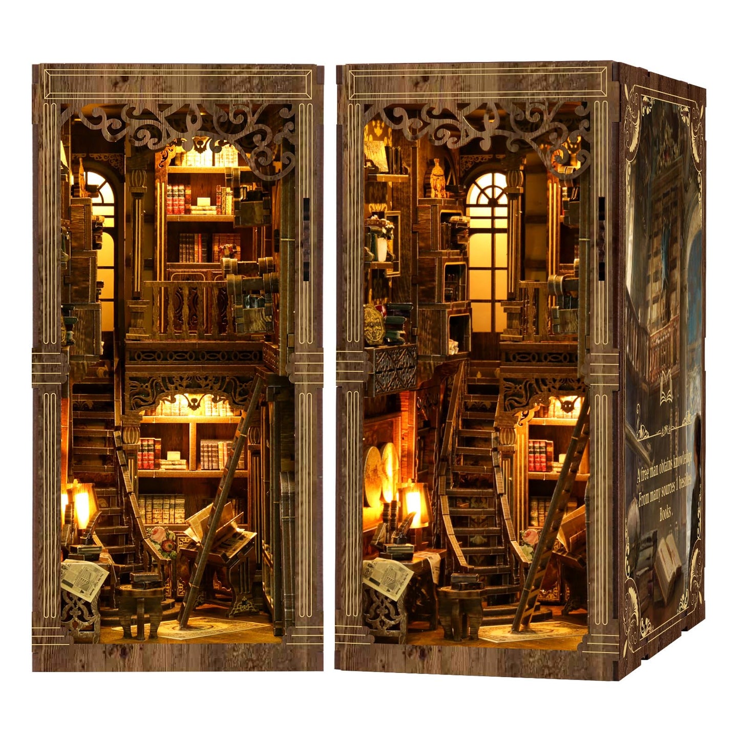 Book Nook Kit - DIY Miniature Dolls House Kit with Furniture and LED Light, 3D Puzzle Wooden Art Bookends, Model Kits for for Adults and Teens (Ancient Books)