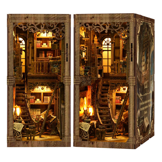 Book Nook Kit - DIY Miniature Dolls House Kit with Furniture and LED Light, 3D Puzzle Wooden Art Bookends, Model Kits for for Adults and Teens (Ancient Books)