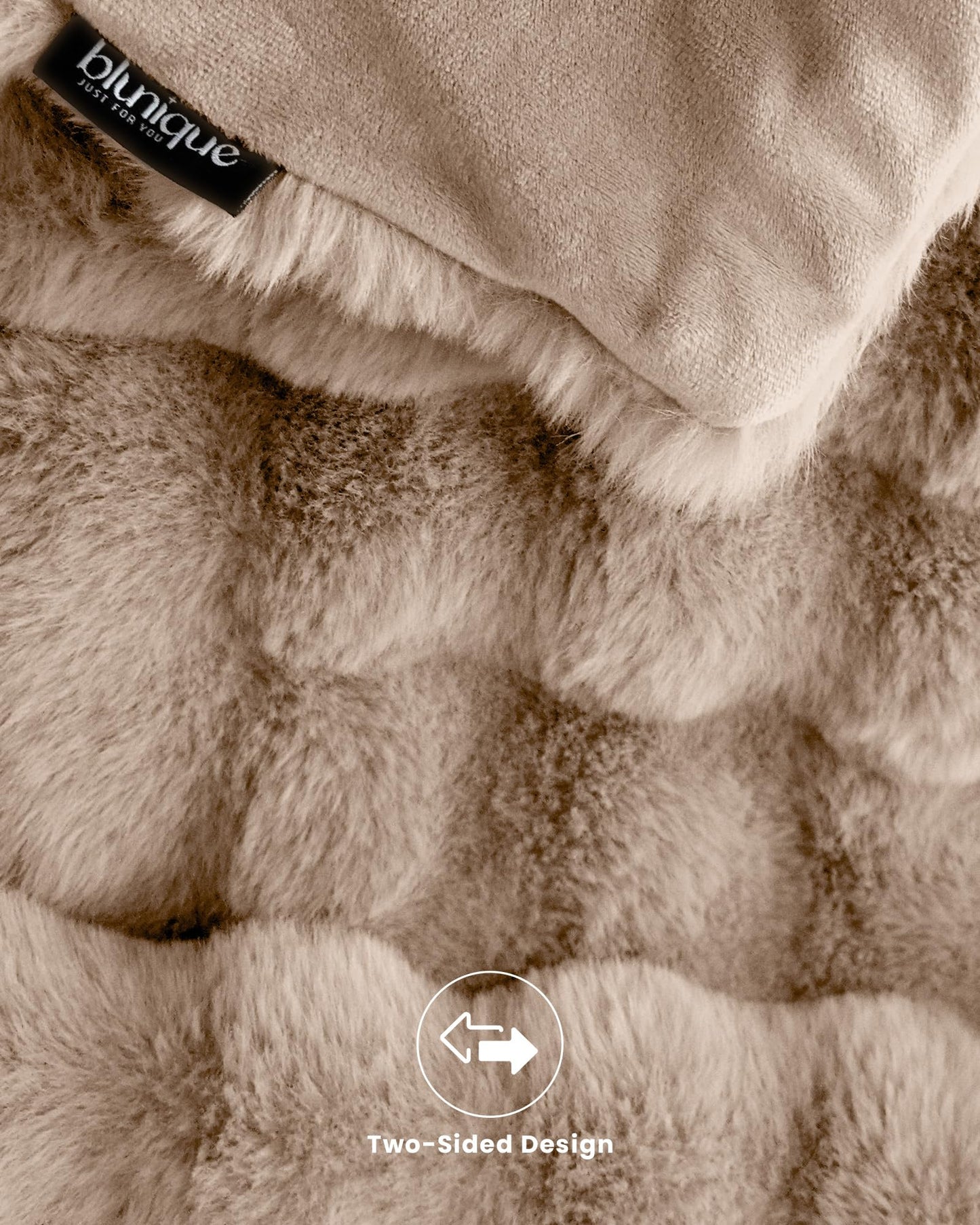 blunique Ultra Soft Cozy Faux Fur Throw Blanket, Fuzzy Plush Thick Bubble Blanket, Oversize Luxury Fluffy Blanket for Couch, Bed, and Living Room, 60x80 Inches, Light Brown