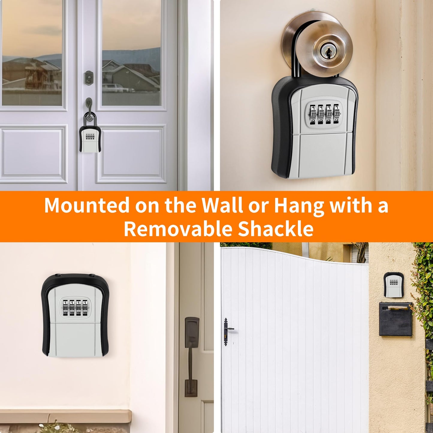 Portable Key Lock Box,Key Holder Safe Security Lock Box for Indoor, Outdoor, Garage, Garden, Store (4 Pack, Grey)