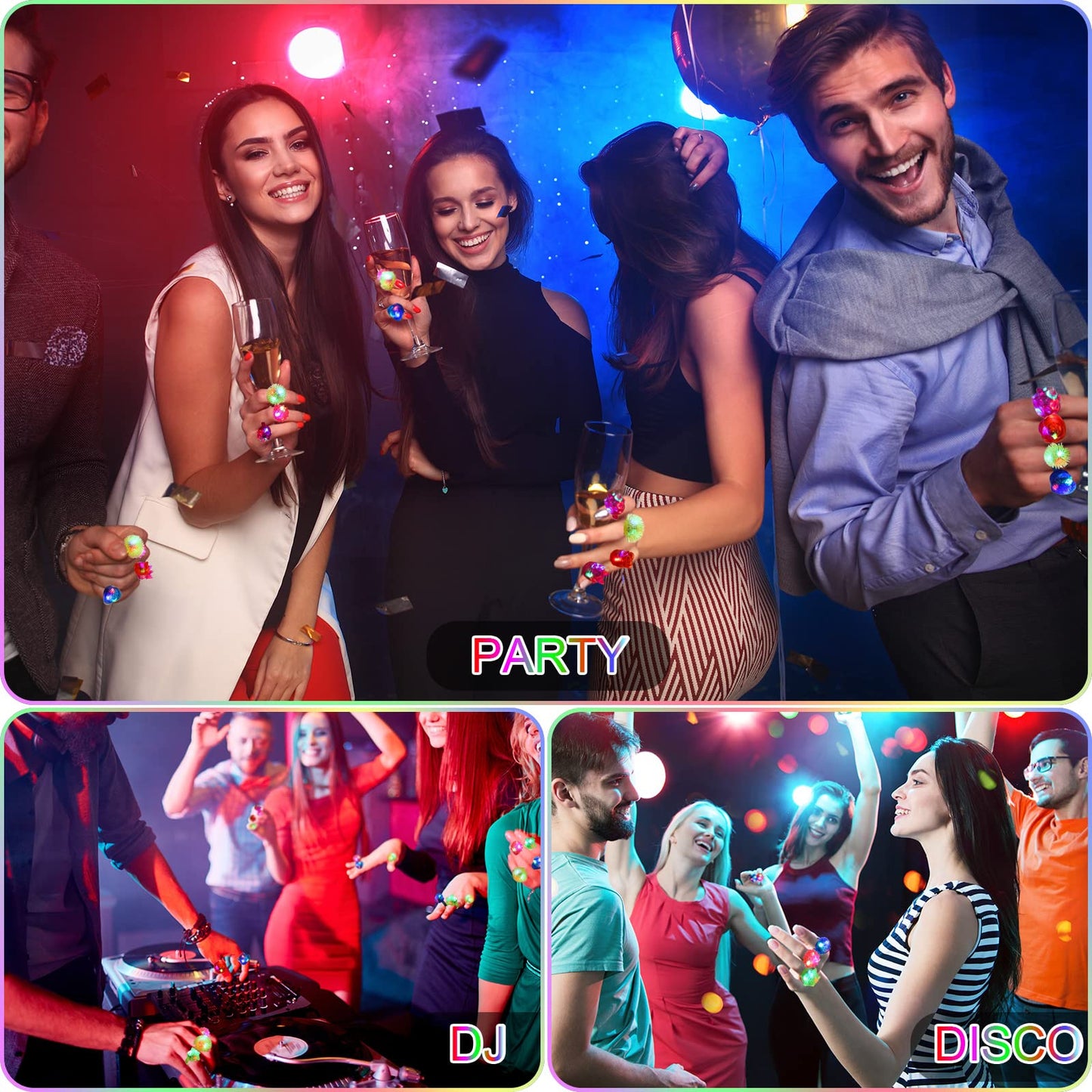 216 Pieces Light Up Rings 6 Style Flashing Glow in the Dark Jelly LED Rings Bumpy Rubber Blinking Light Up Party Favor for Dance Raves Parties Prizes Gift