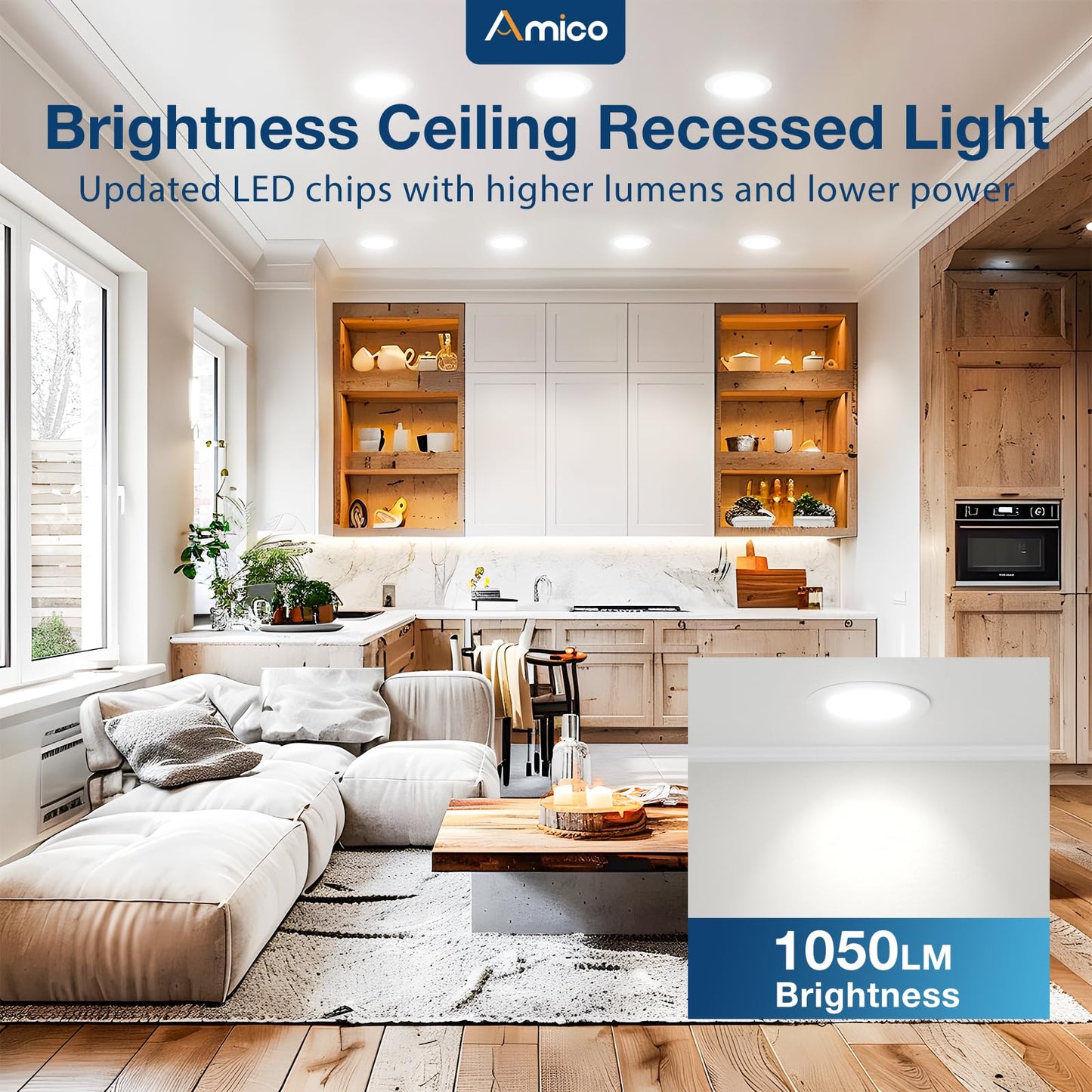 Amico 48 Pack 6 Inch 5CCT Ultra-Thin LED Recessed Ceiling Light with Metal Junction Box, 2700K-5000K Selectable, 12W Eqv 110W, Dimmable Canless Wafer Downlight with Plastic Trim, 1050 Lumens -ETL&FCC