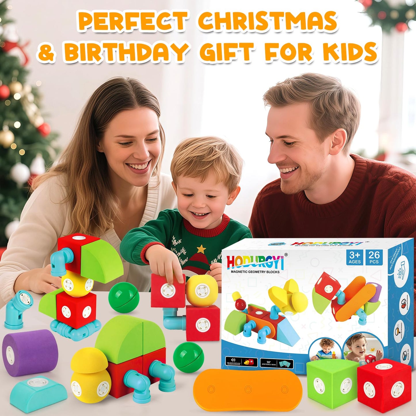 Hodurgyi 26 PCS Magnetic Foam Blocks for Kids, Large Magnetic Building Blocks for Toddlers 3+, Kids Bath Toys and Preschool STEM Educational Toys, Birthday for Boys & Girls 3 4 5 6+ Years Old