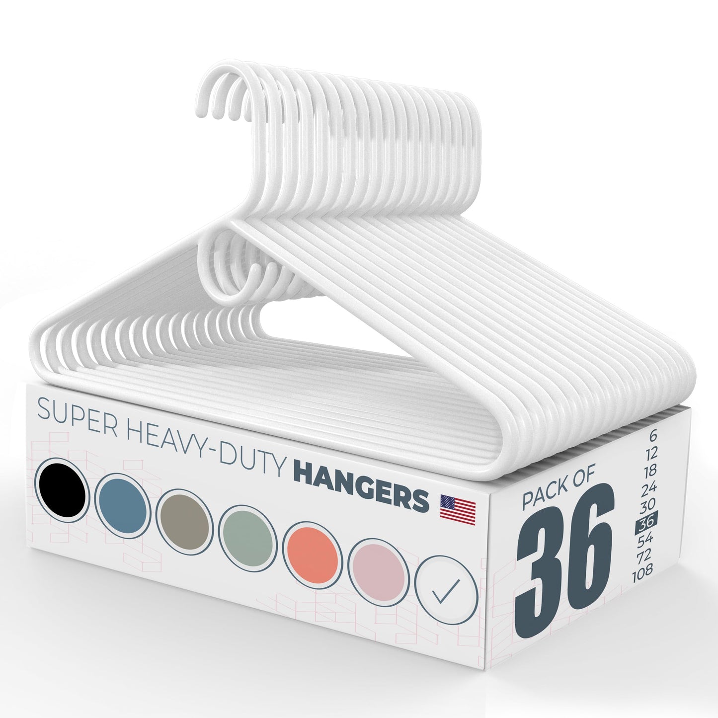 Neaties Super Heavy Duty Clothes Hangers 36 Pack – Made in The USA - 10lb Capacity, Thick Plastic Hangers for Pants, Coats, Jackets, Jeans and Adult Clothing – White
