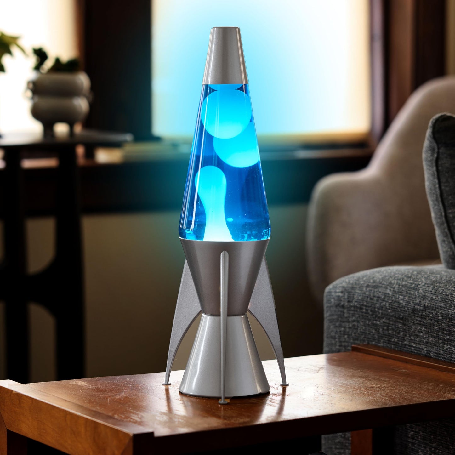 Lava The Original Lamp - 14.5" Gray Stratosphere – Retro Rocket Liquid Motion Lamp - White and Blue Liquid - Item #2390 (Amazon Exclusive)