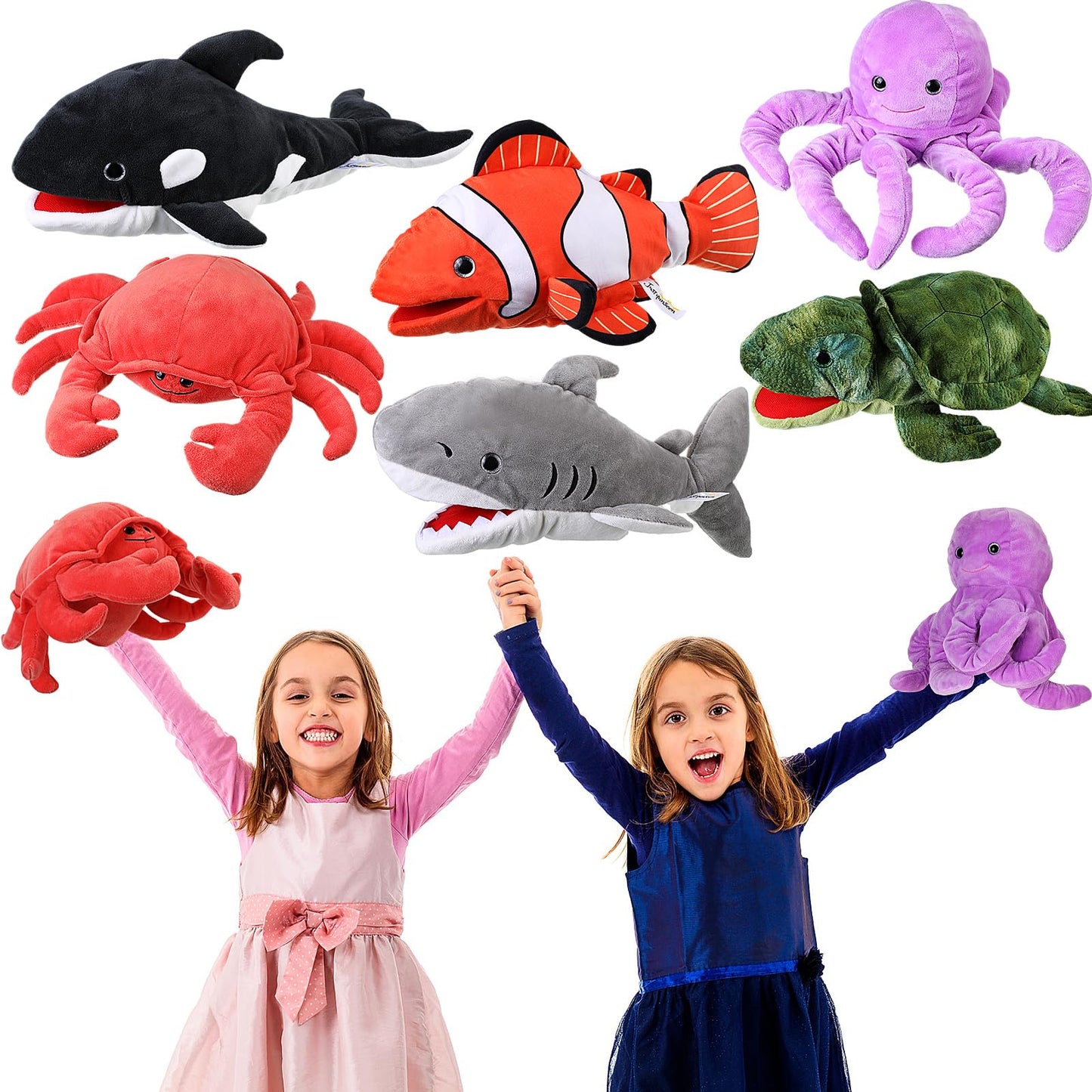 Liliful 6 Pieces Animal Hand Puppets Kids with Working Mouth Animal Puppets Toddler Plush Toy for Show Theater Birthday Easter Basket Stuffers,Sea