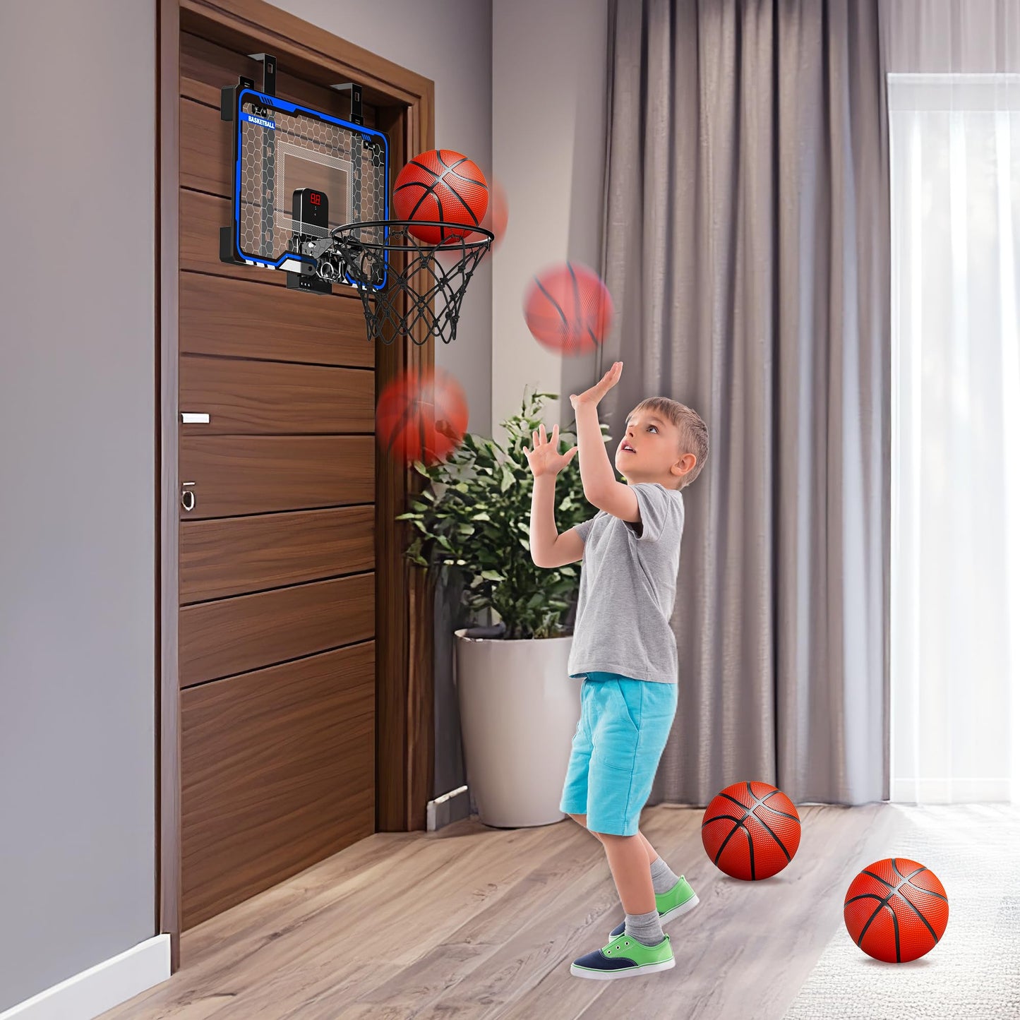HopeRock Indoor Basketball Hoop Toys for Kids, Adjustable Height Basketball Hoop Over The Door, Mini Hoops with Scoreboard, Basketball Toys Christmas Birthday Gifts for Boys Age 4 5 6 7 8 9 10 11 12+