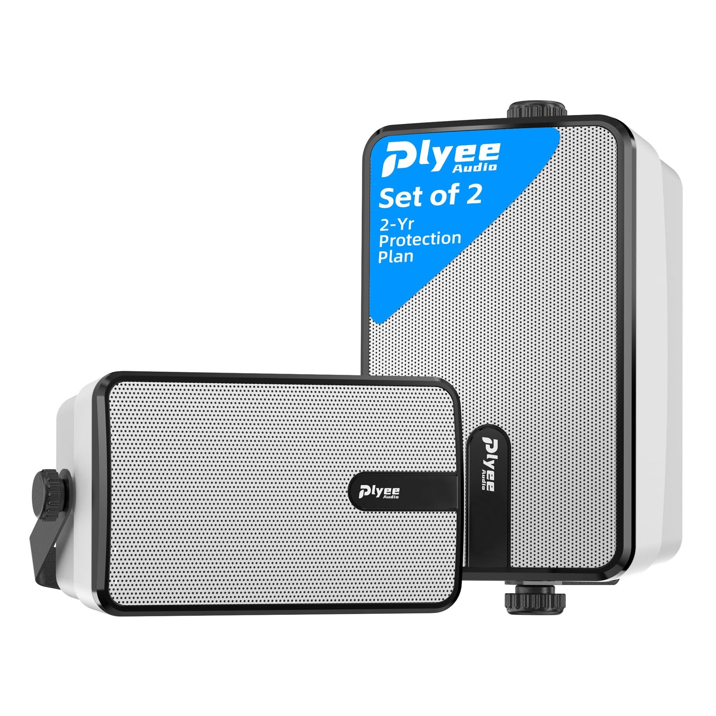 Plyee Audio 250W Outdoor Bluetooth Speakers, Wireless Sync Between Speakers, Powerful Bass, Wall Mount for Patio, Porch, Gazebo, Garage, 2-Pack, White(MZ-632)