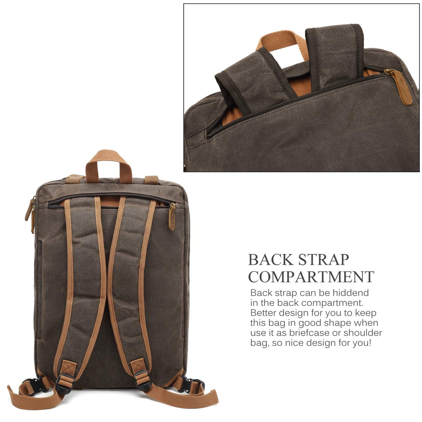 CoolBELL Laptop Messenger Bag Vintage Shoulder Bag Convertible Backpack Retro Briefcase Versatile Travel Bag Fits 17.3 Inch Laptop For Men Business (Waxed Canvas Brown)