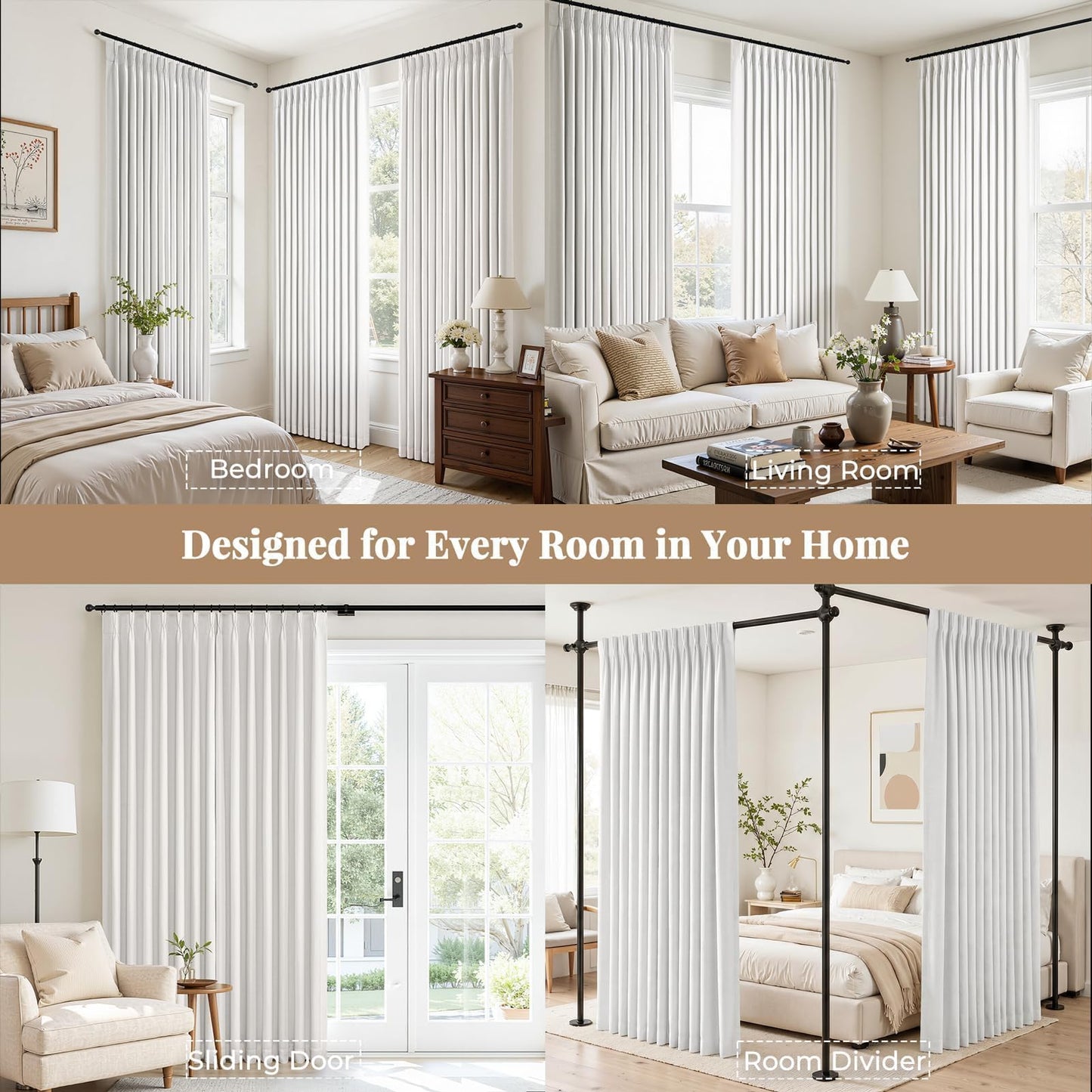 Topfinel 96 Inch Pinch Pleated Blackout Curtains Double Layer for Bedroom, Natural Beige Linen Blend 100% Blackout Sliding Door Panels, Cozy Modern Thermal Insulated Drapes 40" W*96" L