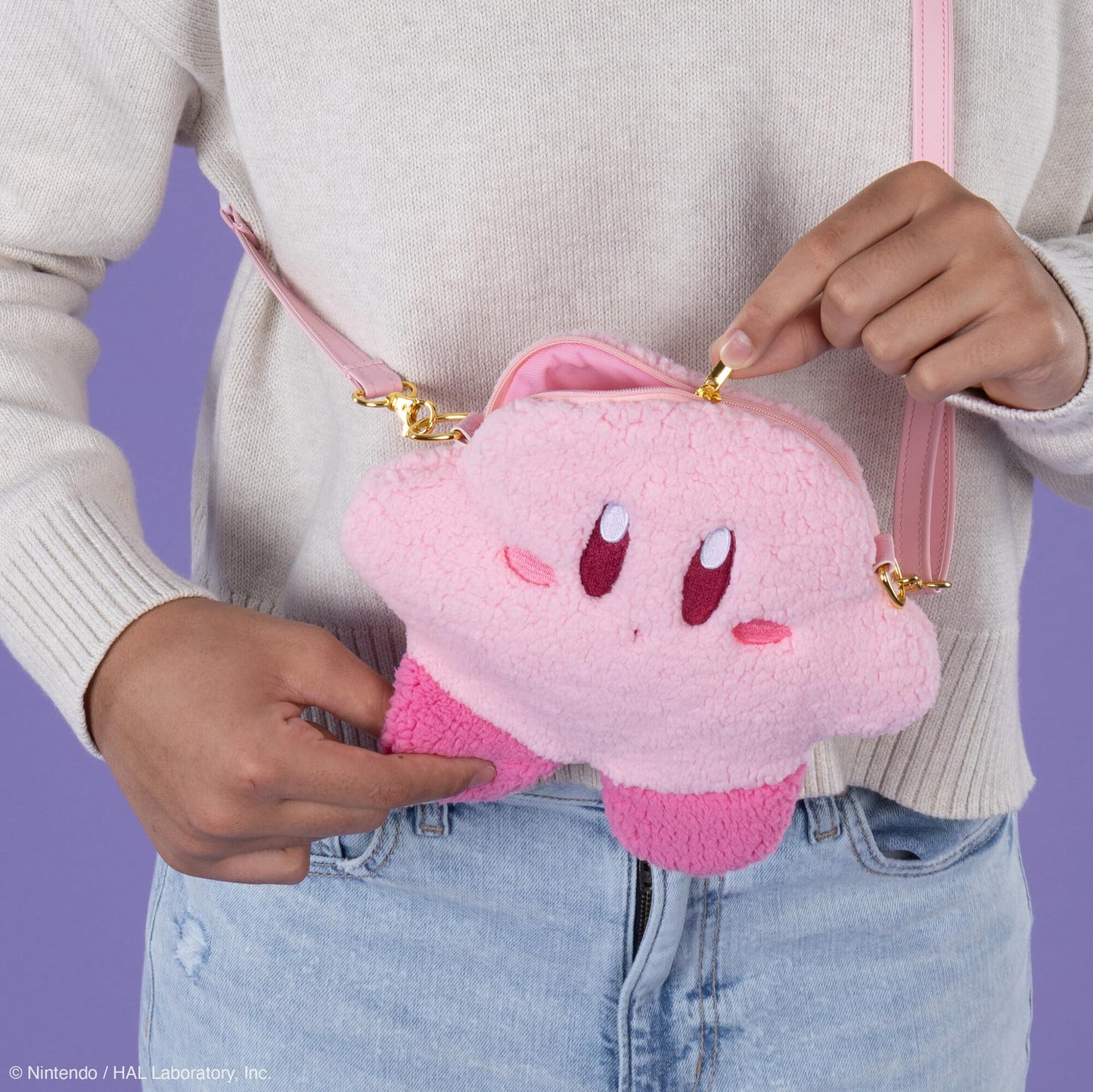 Tomy Mofulatto Kirby Plush Crossbody Bag - Officially Licensed Pochette with Zippered Closure for Small Accessories - 8 Inch - Valentine's Day Gifts for Her - Ages 14 Years+