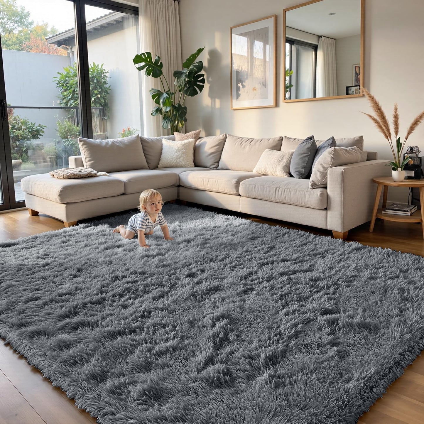 yongyangjuxin Fluffy Rug Shag Area Rug, Grey 8x10 Area Rugs for Living Room, Large Shag Area Rugs for Bedroom Kids Room Home Decor, Upgrade Anti-Skid Rectangular Fuzzy Rugs