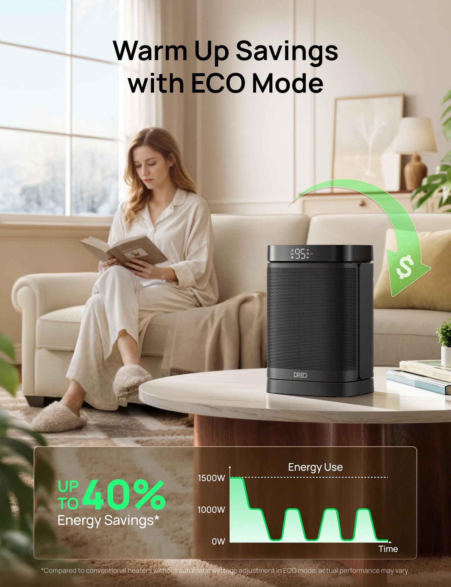 DREO Space Heater, 1500W Portable Electric Heaters for Indoor Use, PTC Ceramic Heater for Office with Remote, Thermostat, 70°Oscillation, 12H Timer, 5 Modes, Safe Quiet Room Heater for Bedroom