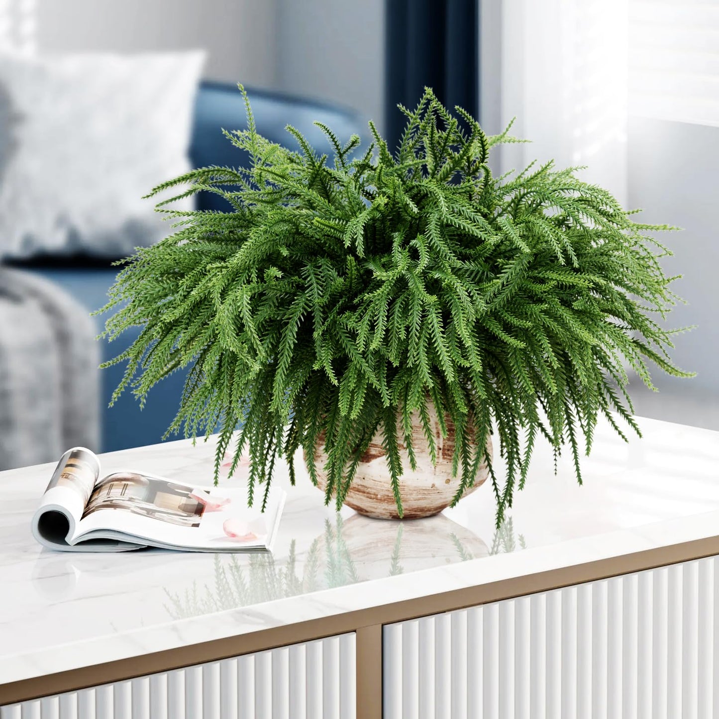 100 Pcs Christmas Norfolk Pine Branches, Christmas Greenery Stems, Artificial Pine Branches DIY Crafts Faux for Xmas Wreath Garland Indoor Outdoor Home Kitchen Garden Holiday Accessories Decor