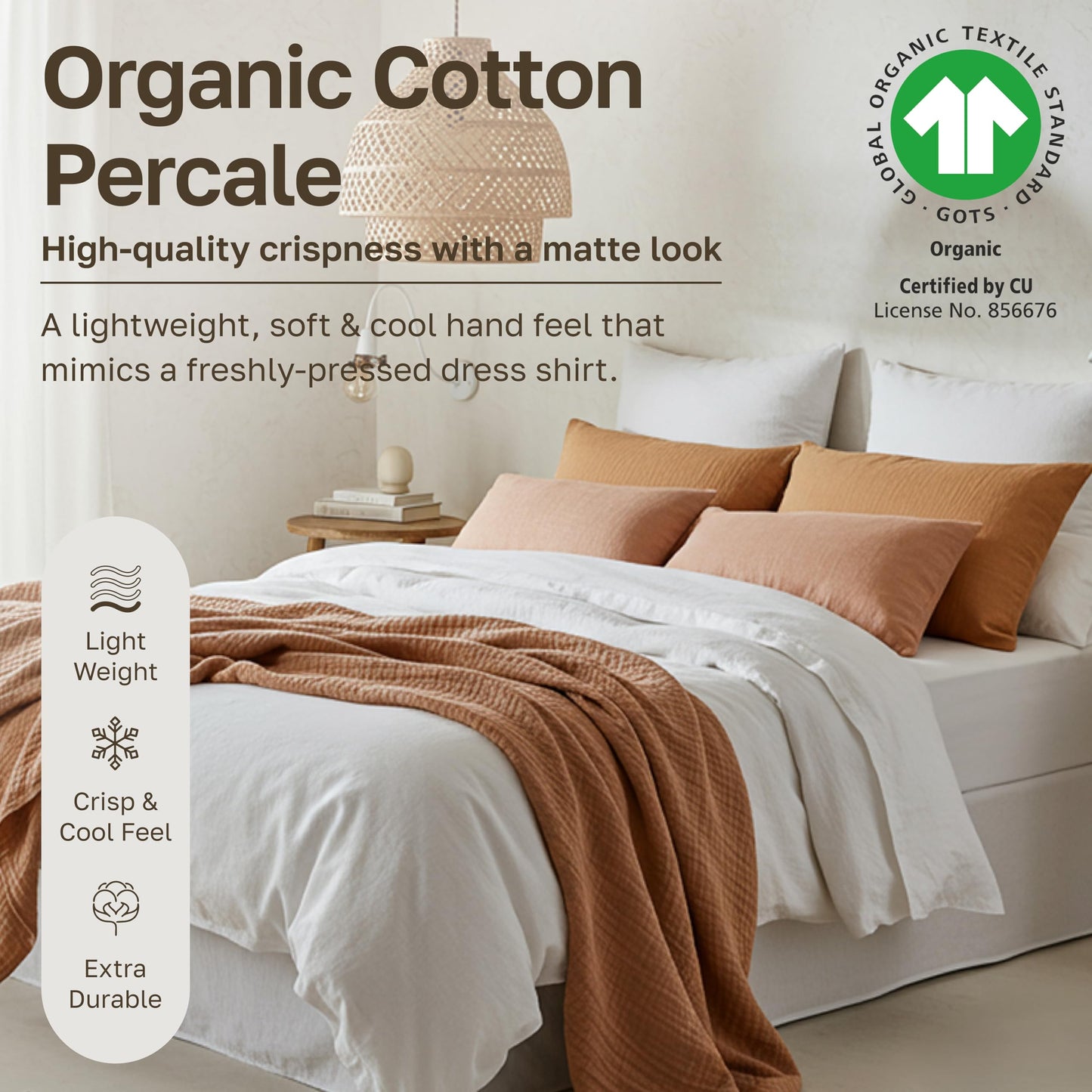 California Design Den King Sheets Set - Soft 100% Organic Cotton Sheets with Deep Pockets, Crisp Percale, Breathable and Durable Bedding Set - True Ivory