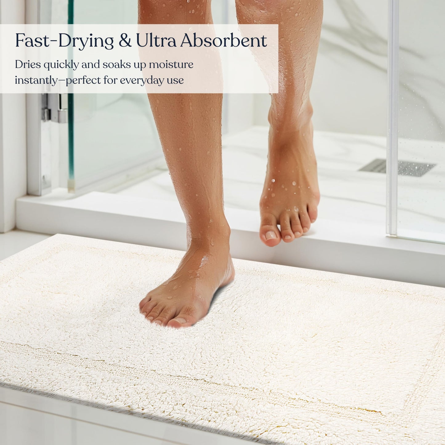 Delara Organic Cotton Reversible Bath Mat – 3000 GSM, GOTS Certified, Ultra-Thick & Super Absorbent | Soft, Plush & Quick-Drying Bathroom Rug (Ivory, 20x30)