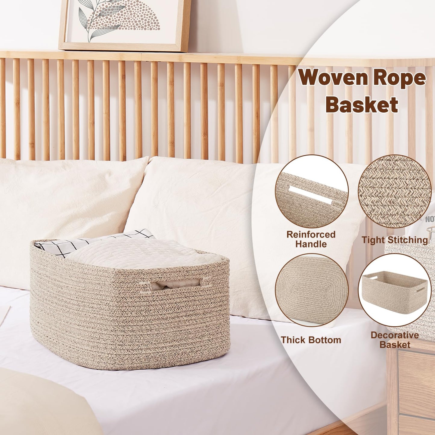 OIAHOMY Storage Basket for Shelves, Closet Cube Storage Bins Baskets for Clothes Blanket Towels, Baby Nursery, Toy Baskets Box, Woven Rope Basket, 17.72 * 12.99 * 7.87 IN, 2 Packs Brown