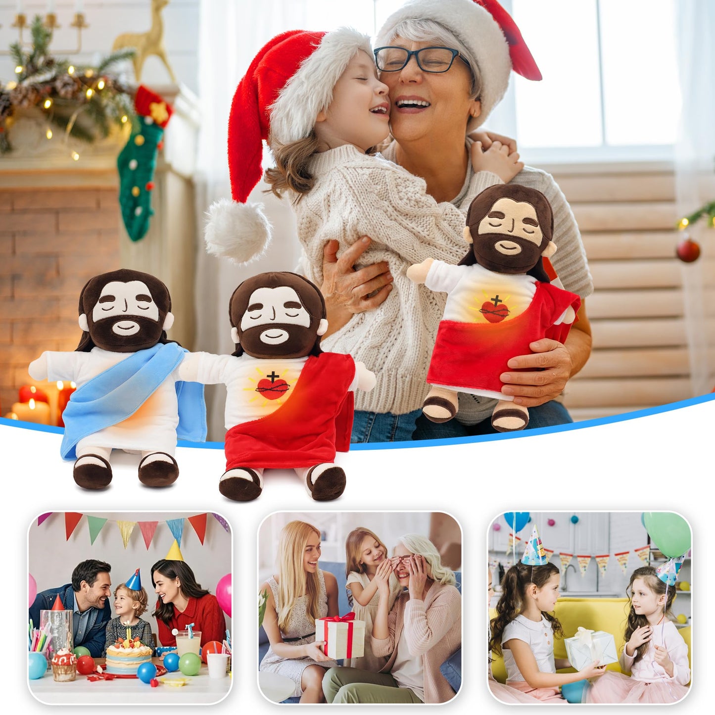 Yelakey Officially Jesus Plush Breathing Soothing Stuffed Animal Heart of Jesus Toy Savior Doll for Church Sunday School Religious Easter Gift (Brown)