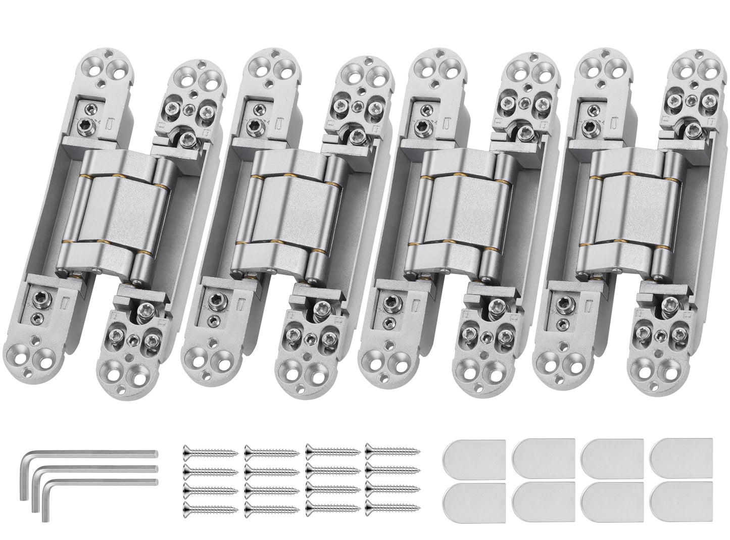 Upgraded Invisible Door Hinges (4 pcs) -6 Inch Sliver Hidden Hinges for Doors, 3 Way Adjustable & 180 Deg Swing & Copper Support Invisible Hinge, Heavy-Duty Concealed Door Hinges 88Lbs Load-Bearing