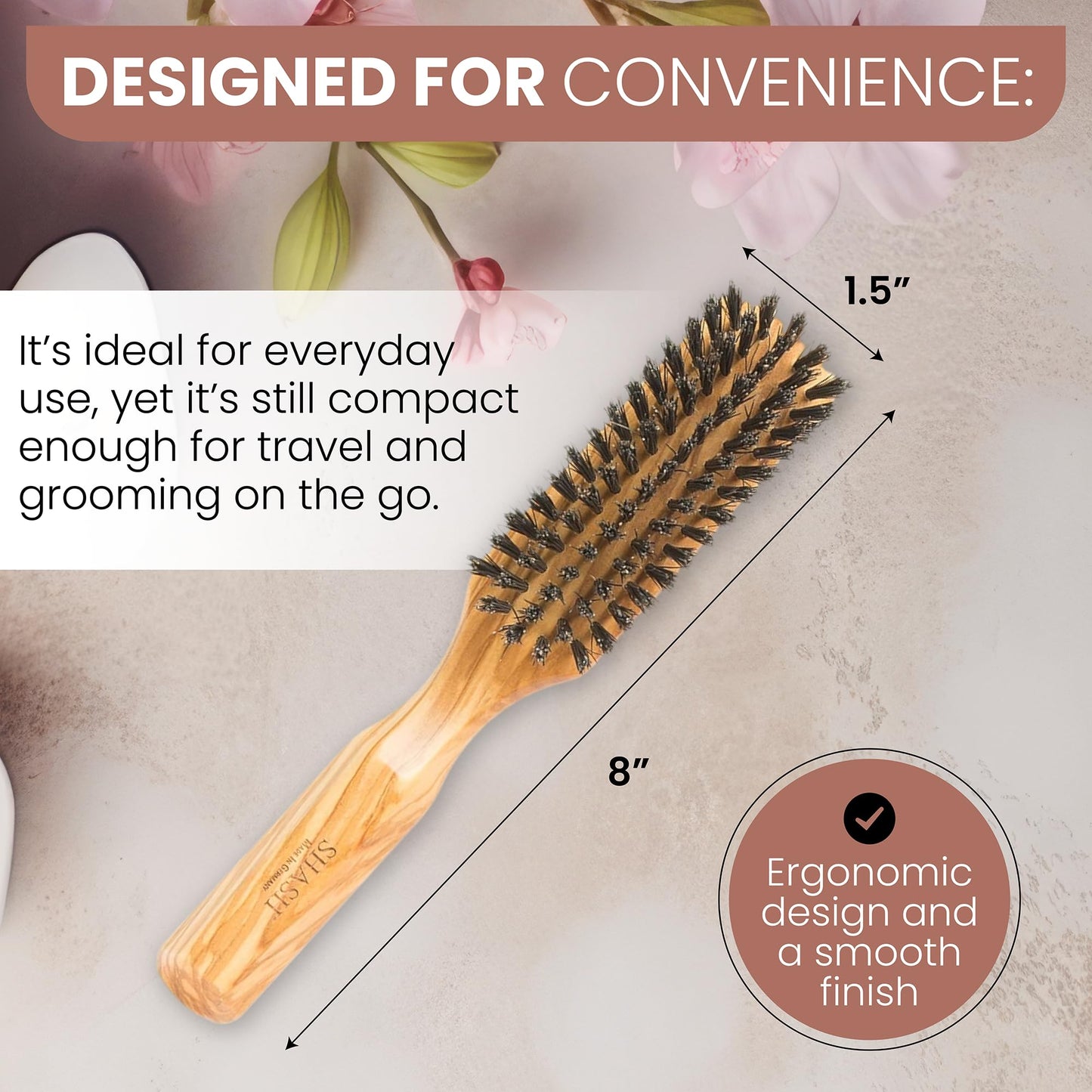 Made in Germany - SHASH + KELLER BÜERSTENFABRIK 100% First Cut Boar Bristle Hair Brush, Suitable For Thin To Normal Hair - Naturally Conditions Hair, Improves Texture, Exfoliates, and Stimulates