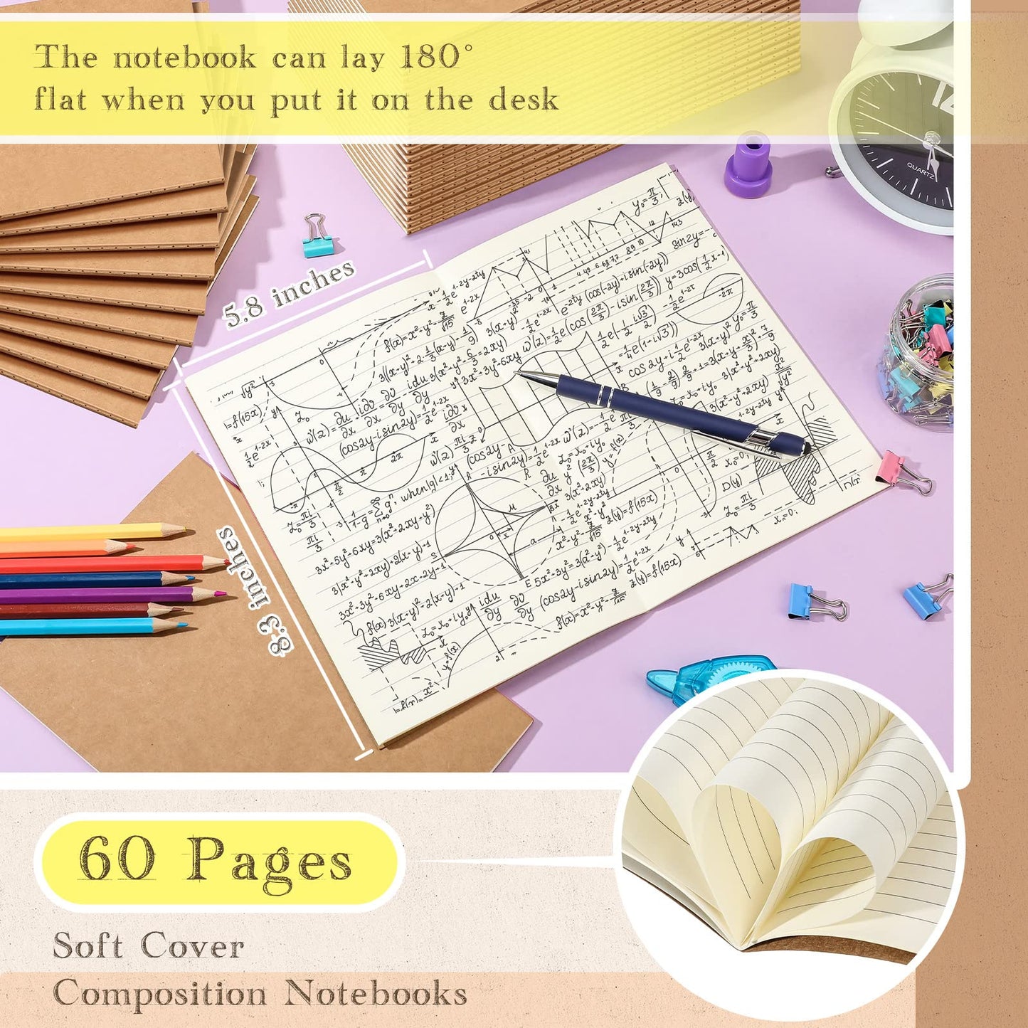 Handepo 100 Pack A5 Kraft Composition Notebooks Ruled Lined Composition Notebooks Bulk Soft Cover Journals Travel Diary Memo for Students Classroom Office Supplies(a5, Kraft Color)