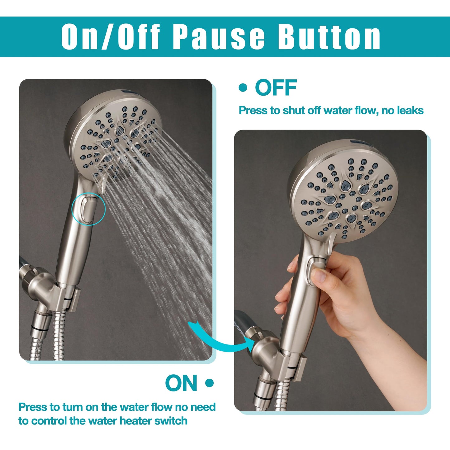 GwernKB Handheld Shower Head with on off Switch&Built-in Power Spray,7-Setting High Pressure Shower Wand with 79in Long Hose&Bracket and Extra Adhesive Shower Holder for Lower Mount,Brushed Nickel