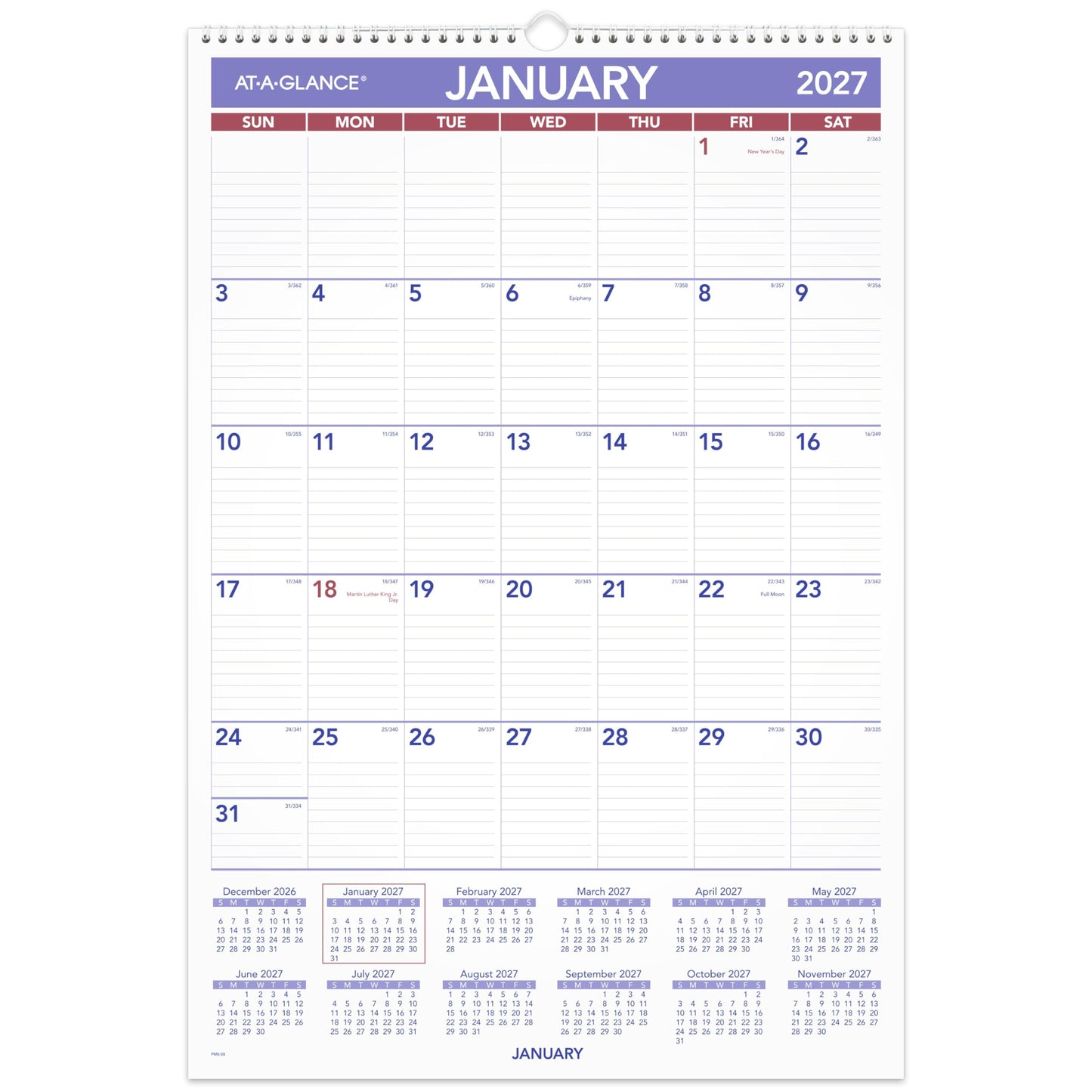 AT-A-GLANCE 2027 Wall Calendar, Monthly, 15.5" x 22.75" Planner, Ruled Daily Blocks (PM32827)