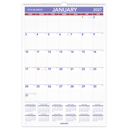 AT-A-GLANCE 2027 Wall Calendar, Monthly, 15.5" x 22.75" Planner, Ruled Daily Blocks (PM32827)