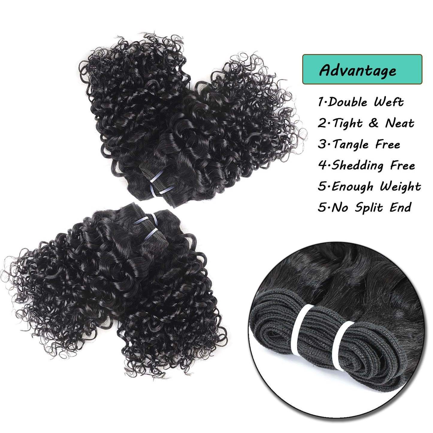 JTdebade 10 Inch Kinky Curly Human Hair Bundles With Closure Brazilian Virgin Human Hair 4 Bundles Natural Black Color 100% Unprocessed Curly Wave Human Hair Extensions（10 Inch Curly*4+12 Closure）