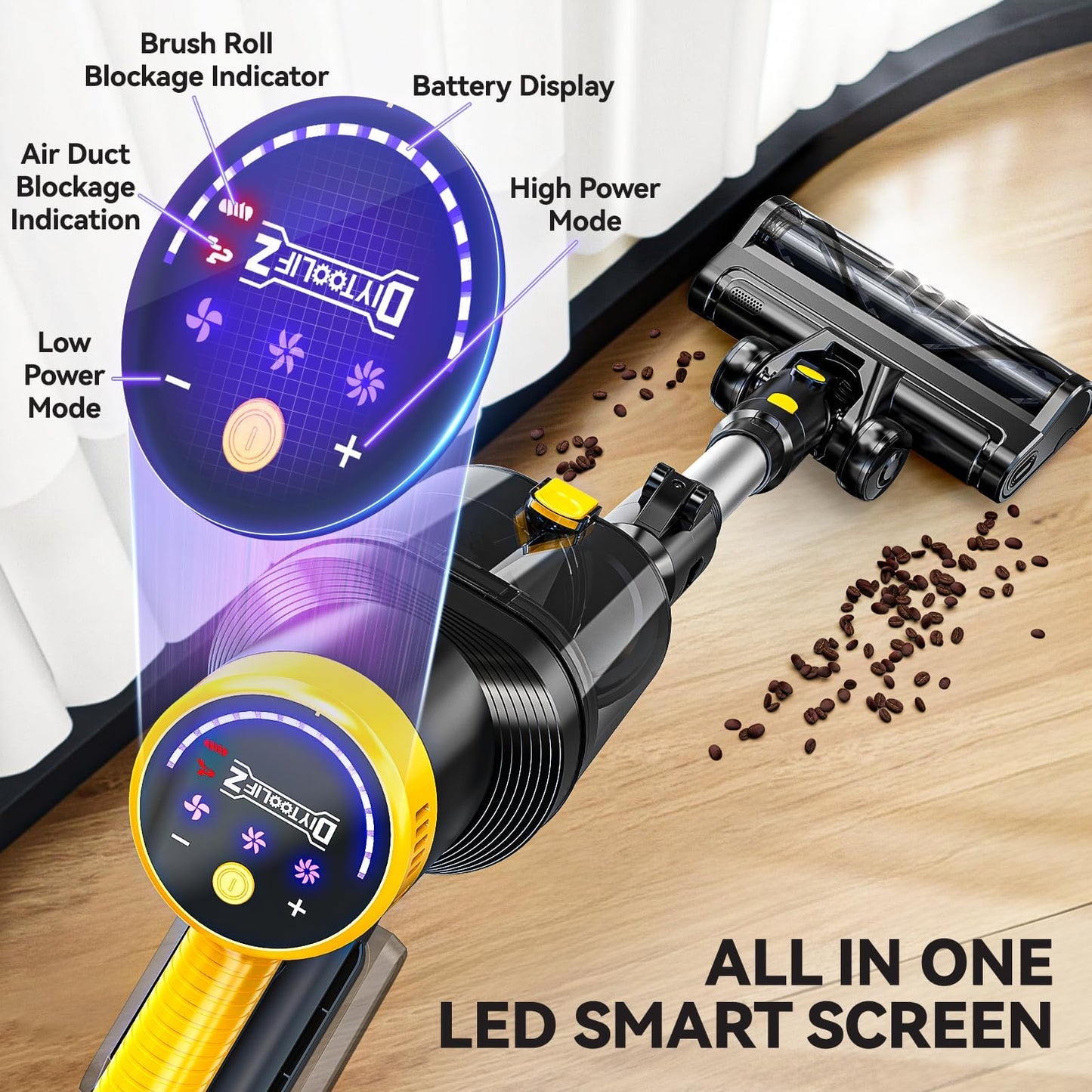 350W 40KPa Cordless Vacuum Cleaner for DeWalt 20V Battery (No Battery), 6-in-1 Self-Standing Stick Vacuum, 3 Models, Dual Dust Cup, LED Display & 180° Bendable Wand for Carpet, Pet Hair & Hard Floors