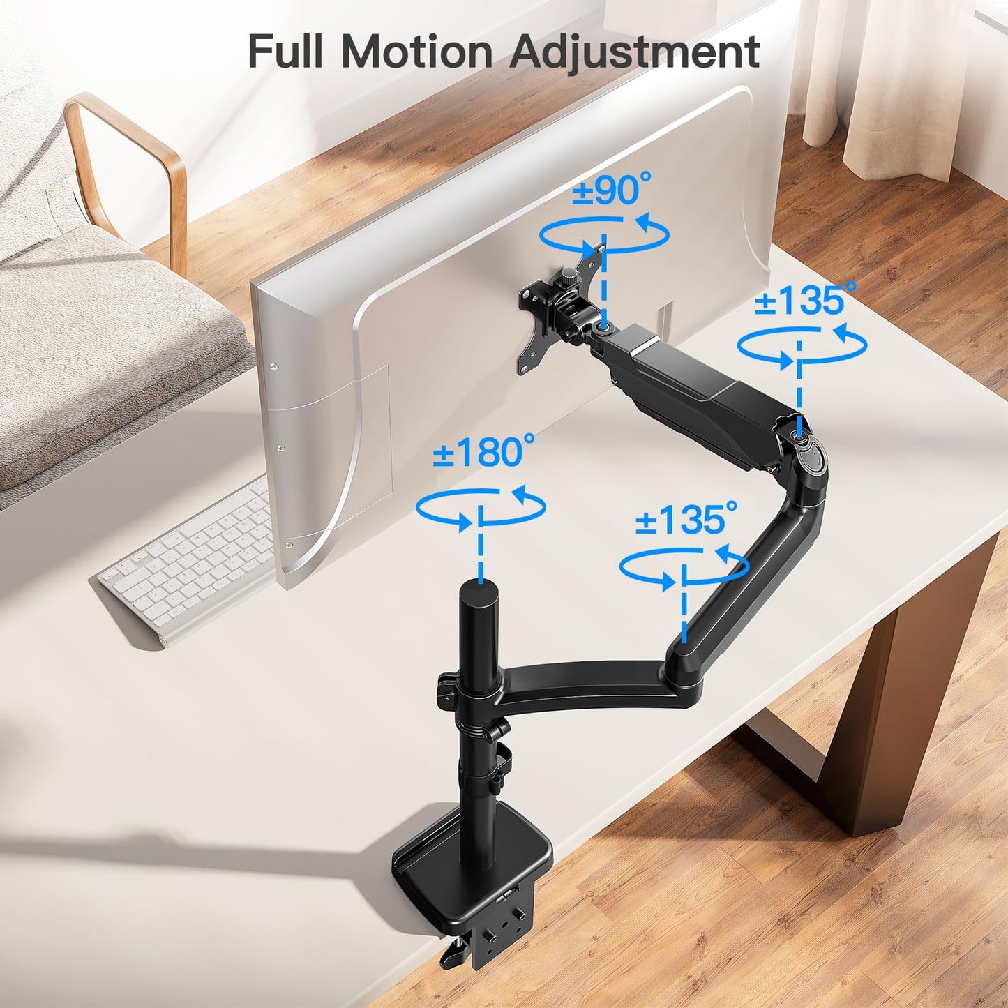 ErgoFocus Long Arm Monitor Mount, 13 to 32 inch Computer Desk Mount, Extra Long Adjustable Stand, Hold up to 19.8lbs, Tall Arm with Tilt, Swivel, Rotation, VESA 75/100mm