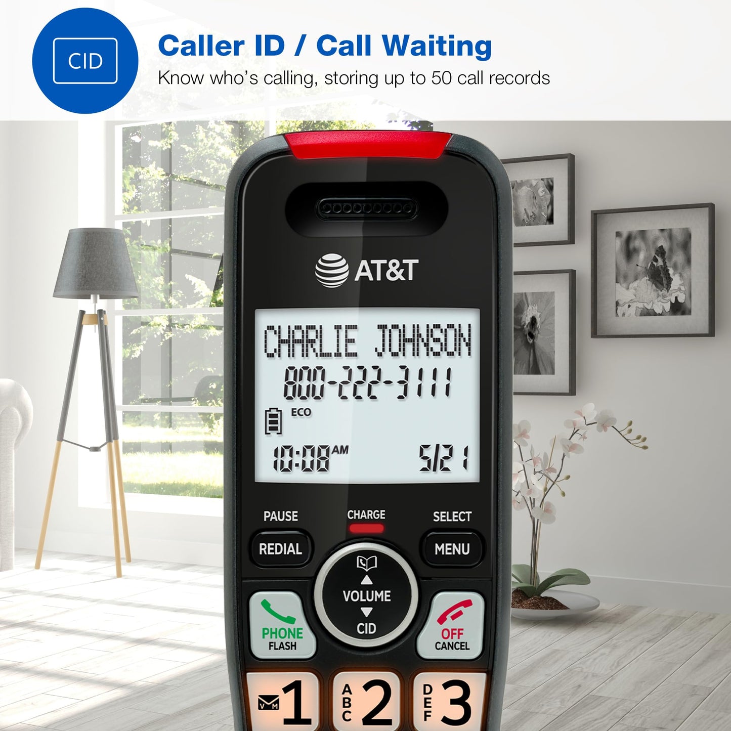 AT&T EL2131-21 2-Handset DECT 6.0 Cordless Phone with Call Blocker (50 Numbers), Caller ID, Speakerphone, Backlit Display & Keypad - Black